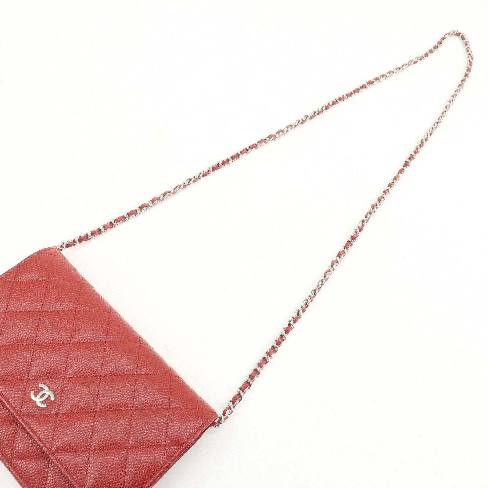 Chanel Matelasse COCO Mark Chain Wallet - Red, Caviar skin