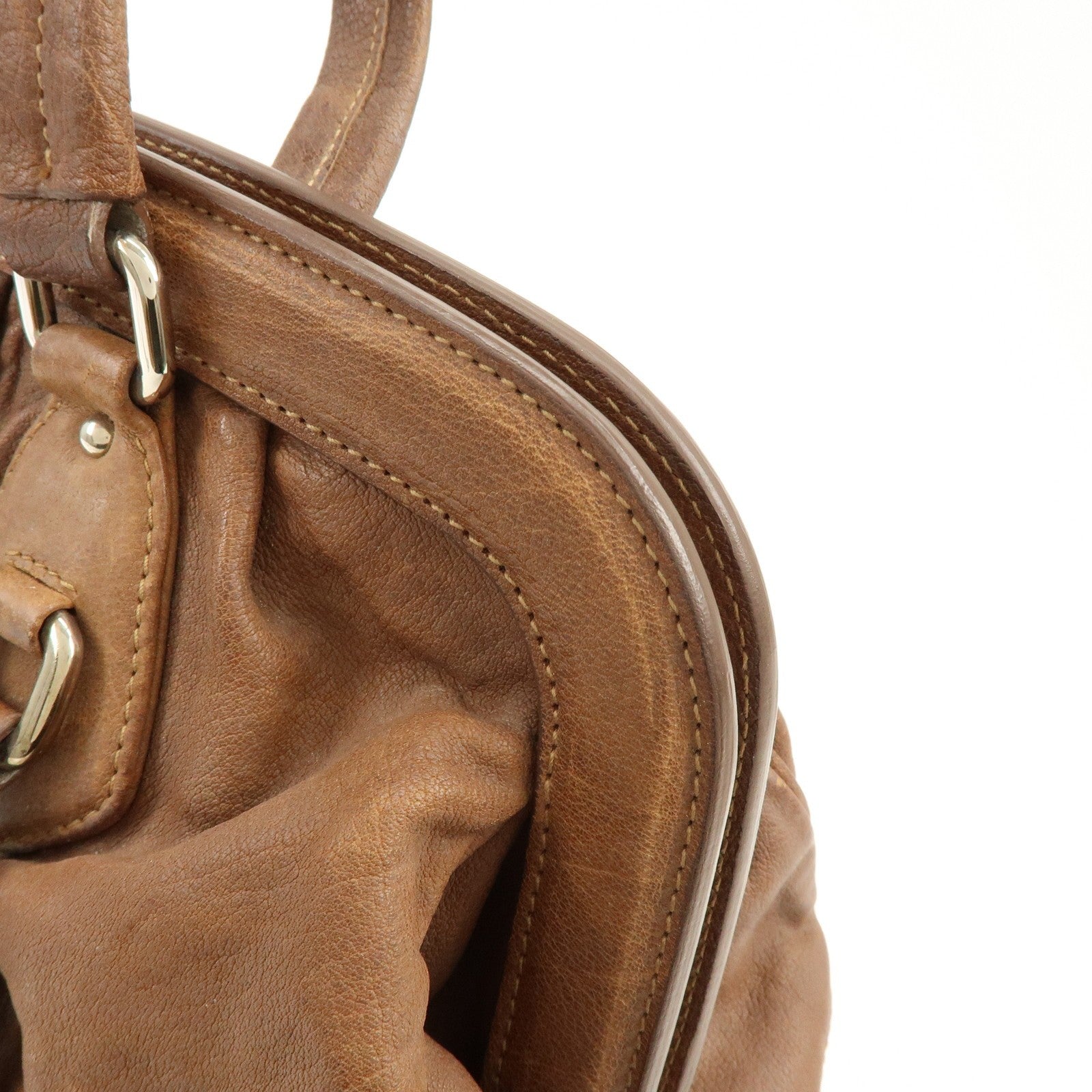 Prada Boston Hand Bag - Brown, Leather