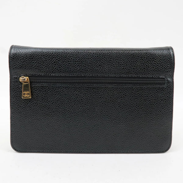 CHANEL Caviarskin Chain Wallet WOC Shoulder Bag - Black, Caviarskin 