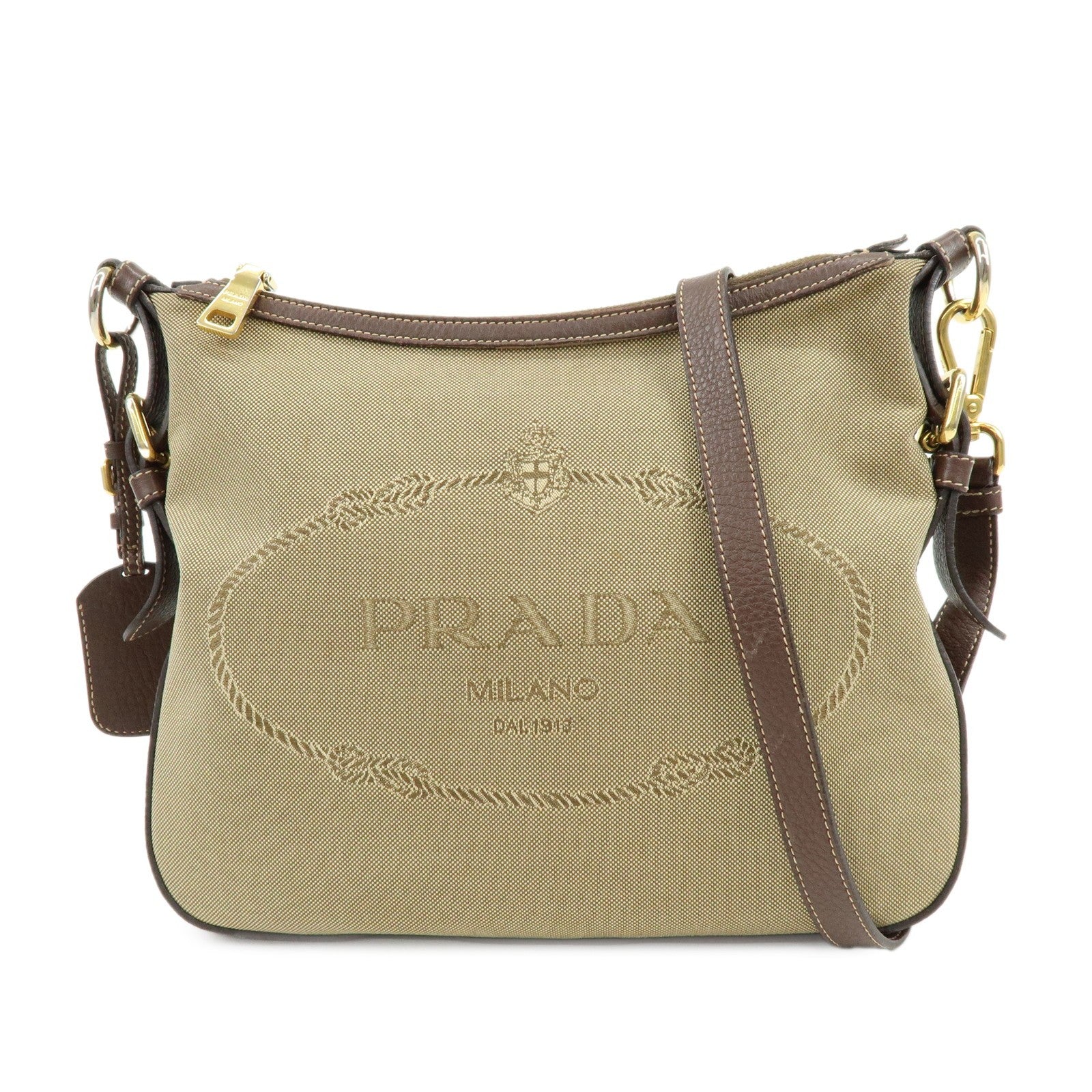 Prada Logo Jacguard Shoulder Bag - Brown, Leather