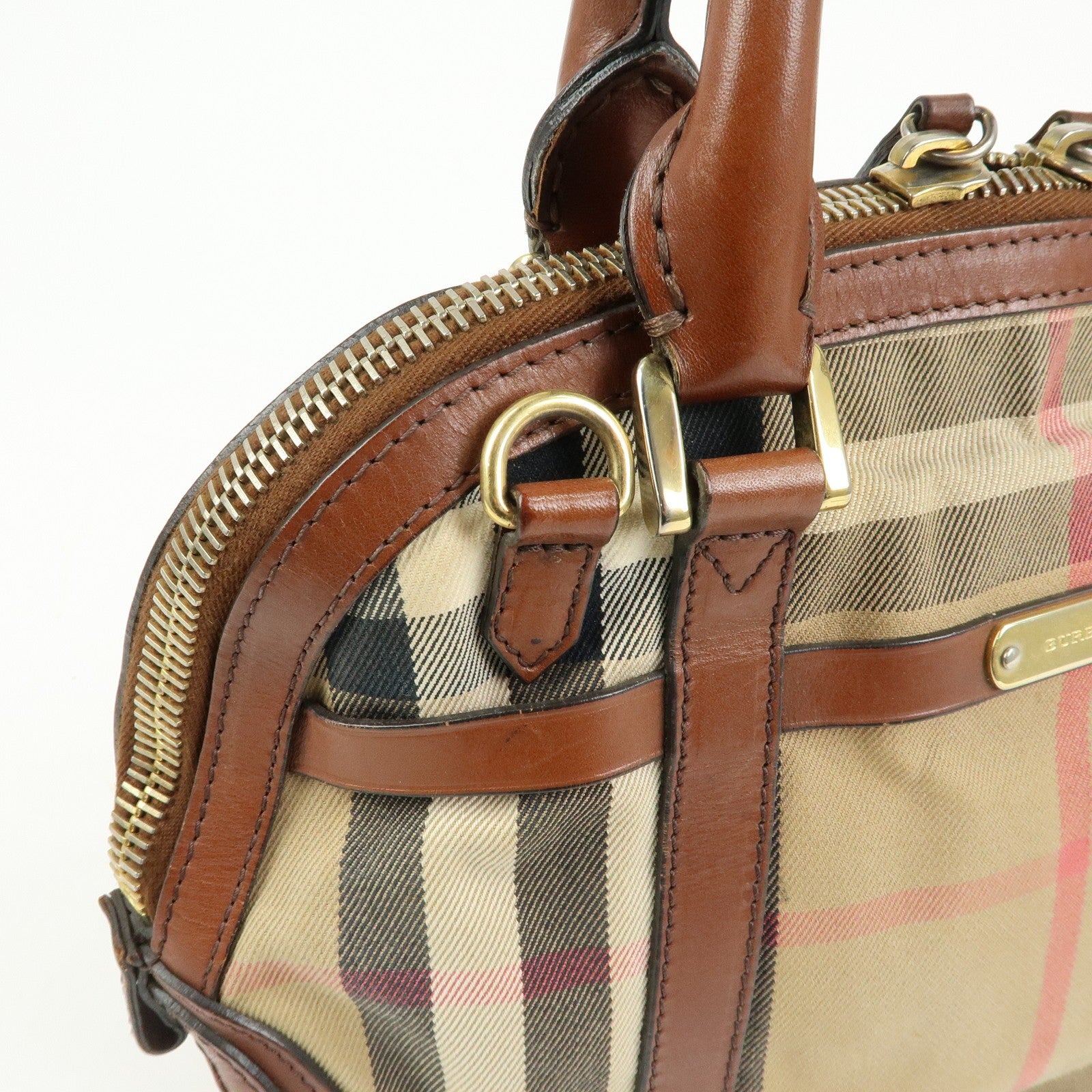 Burberry Nova Plaid Hand Bag - Beige Brown, Canvas Leather