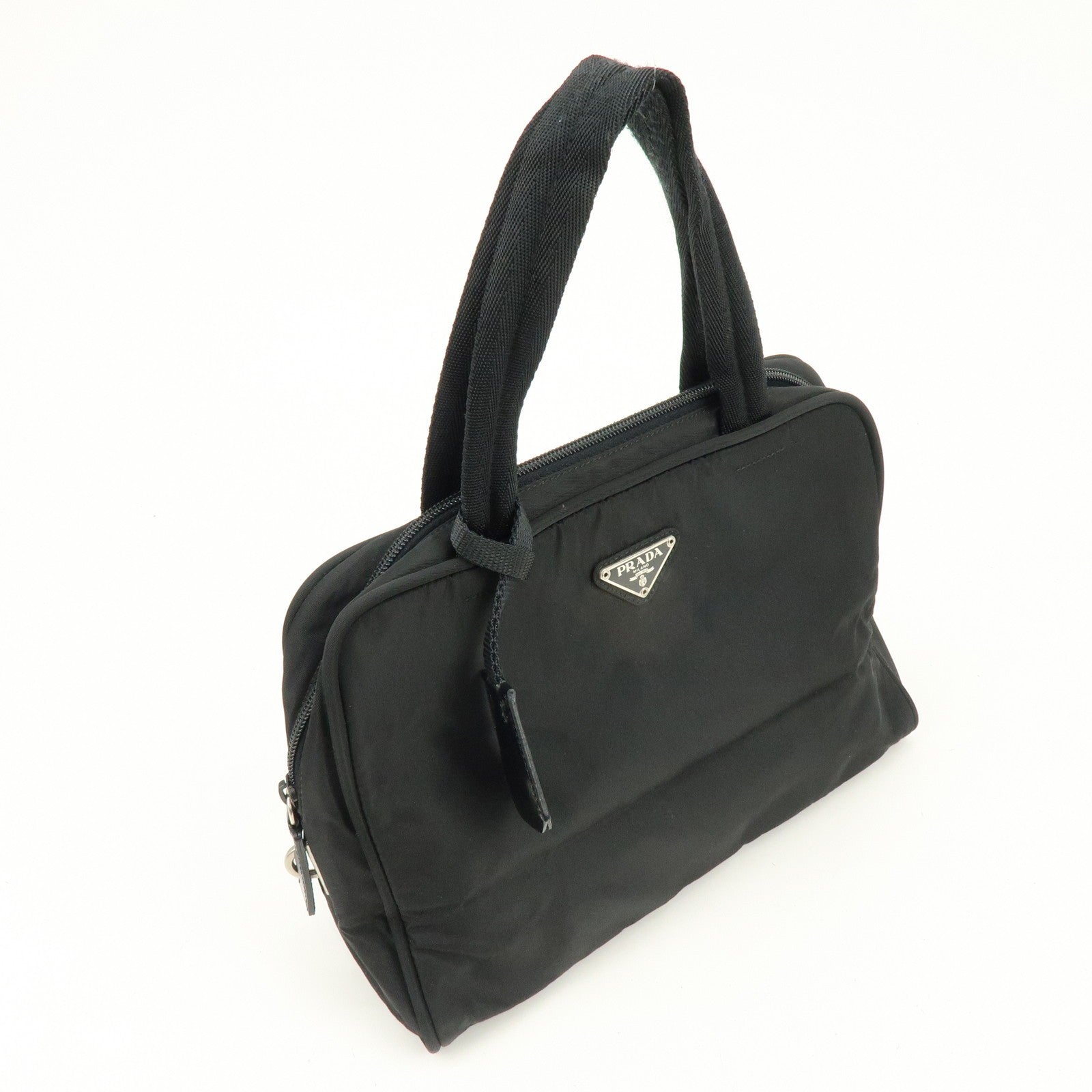 Prada Triangle Logo Hand Bag - Black, Nylon and Leather