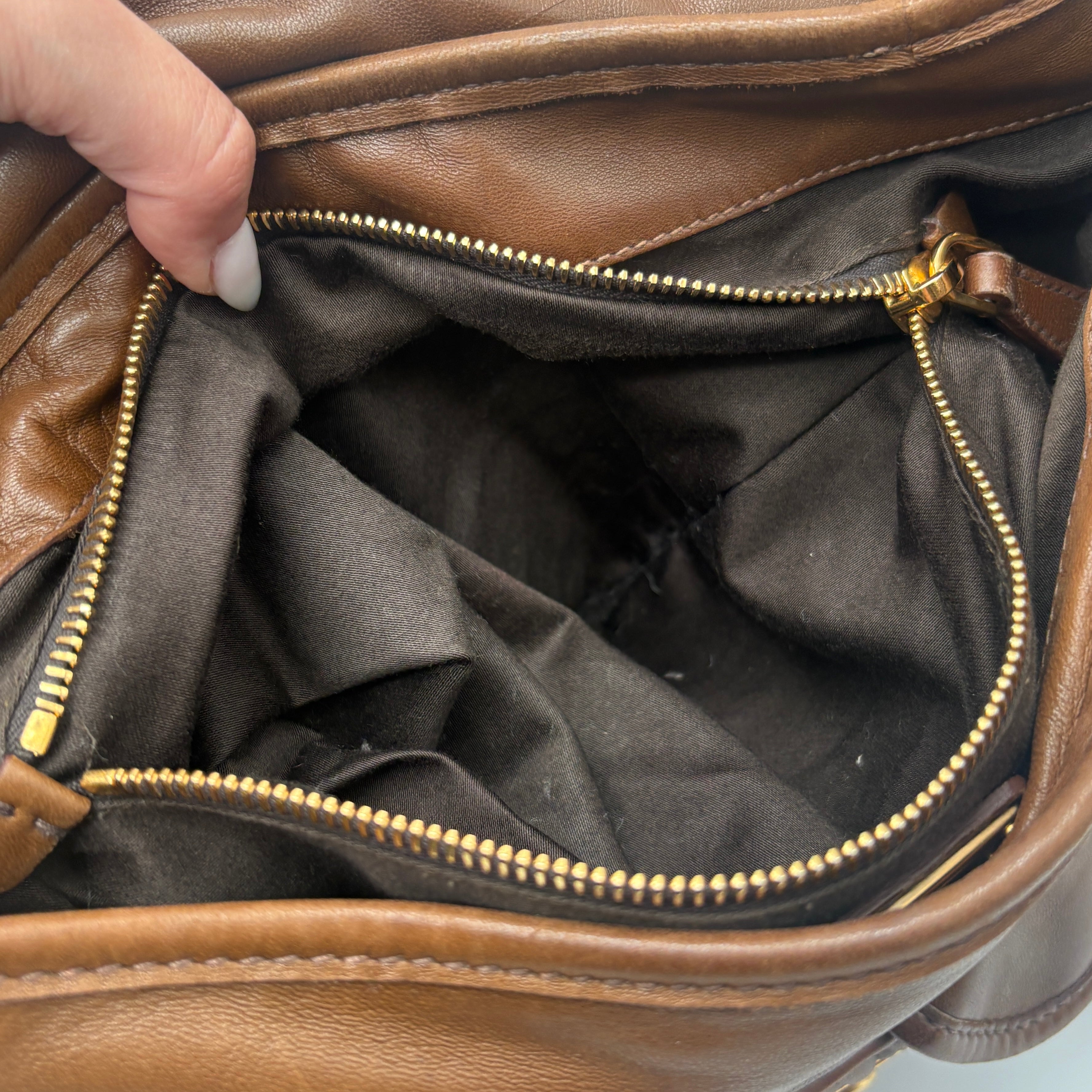 Miu Miu GHW 2 Way Shoulder Bag Leather Brown