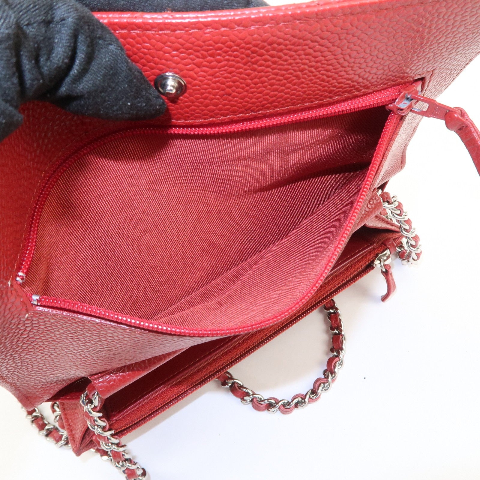 Chanel Matelasse COCO Mark Chain Wallet - Red, Caviar skin