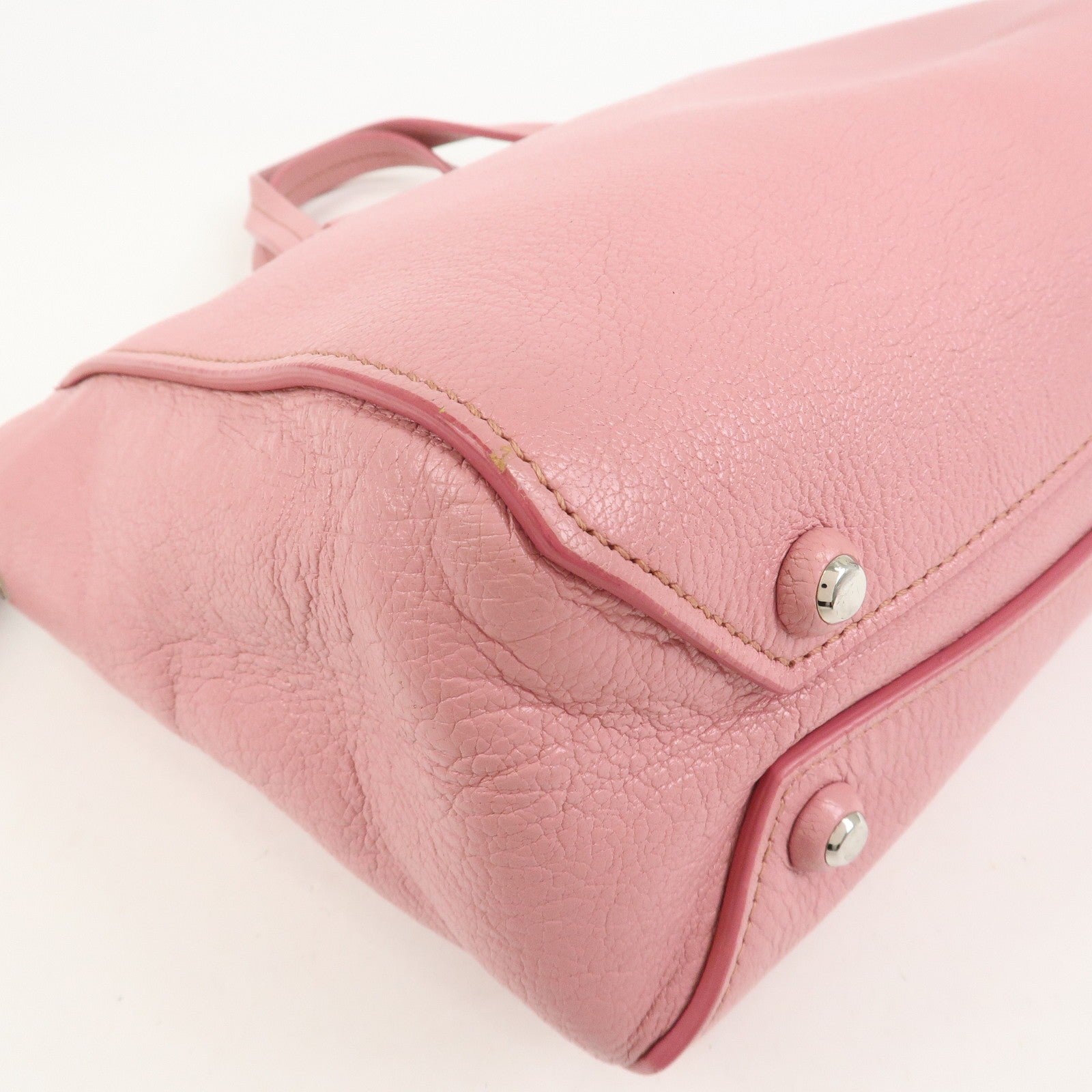 Miu Miu Logo Madras Hand Bag - Pink, Leather 