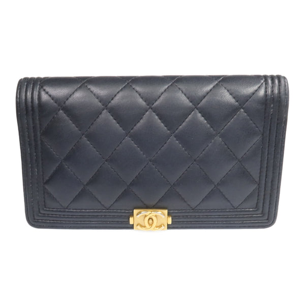 CHANEL CC GHW Boy Long Wallet - Black, Lambskin Leather 
