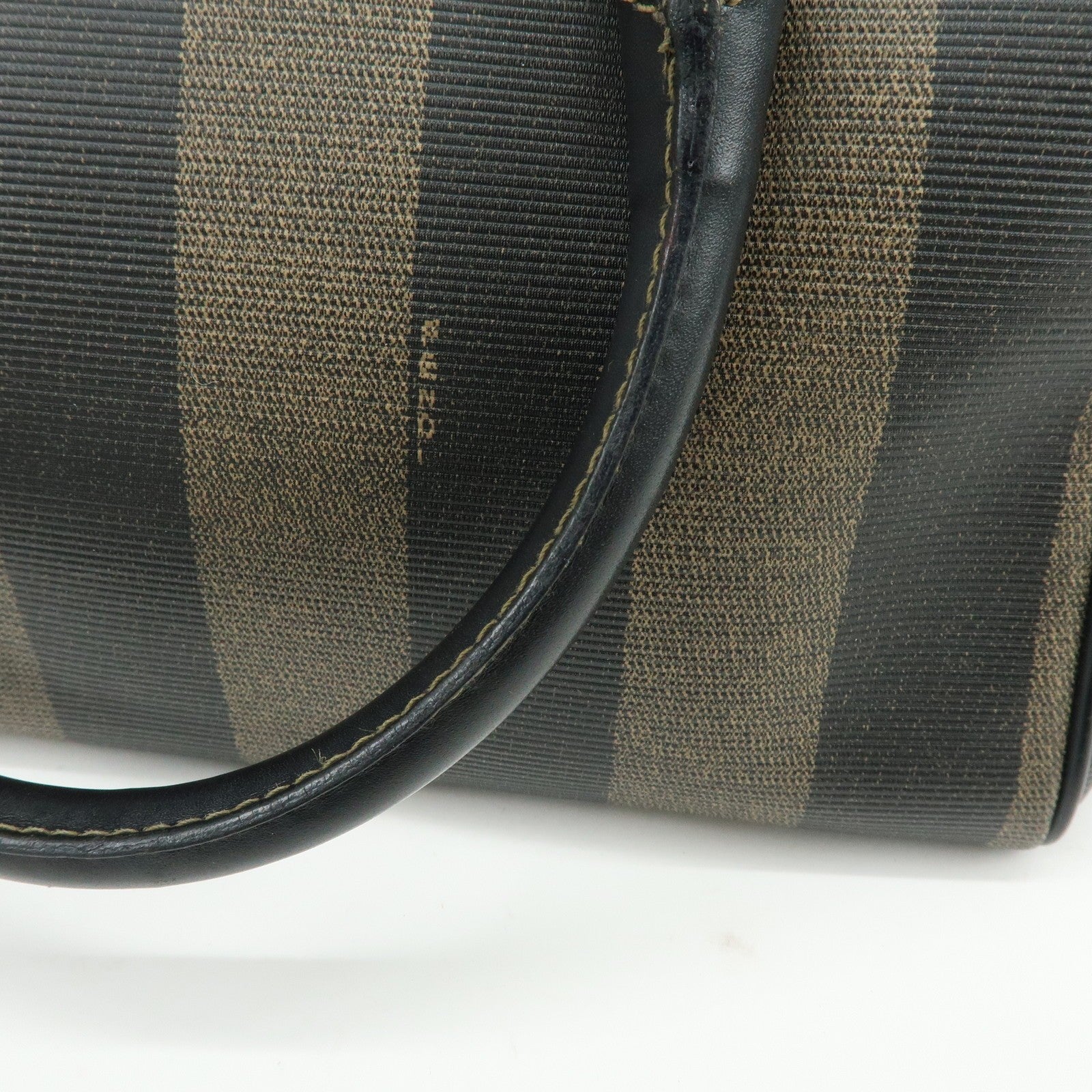 Fendi Pequin Boston Hand Bag - Black, Brown, PVC, Leather