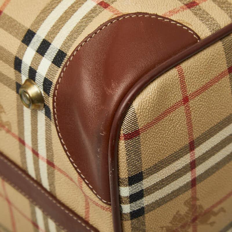 Burberry Nova Check Shadow Horse Boston Bag - Beige, PVC Leather 