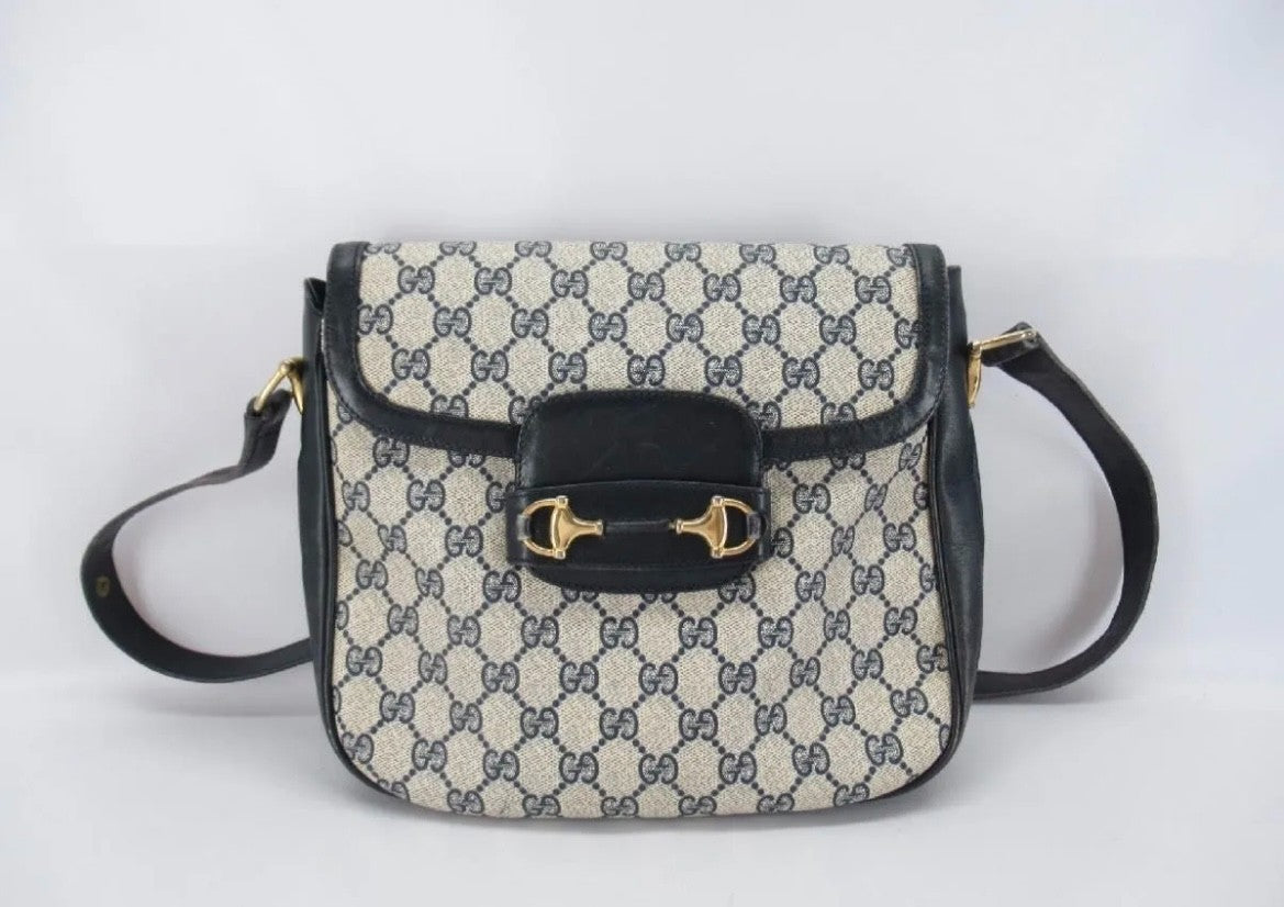 Gucci GG Supreme Horsebit Shoulder Bag - Navy, PVC Leather