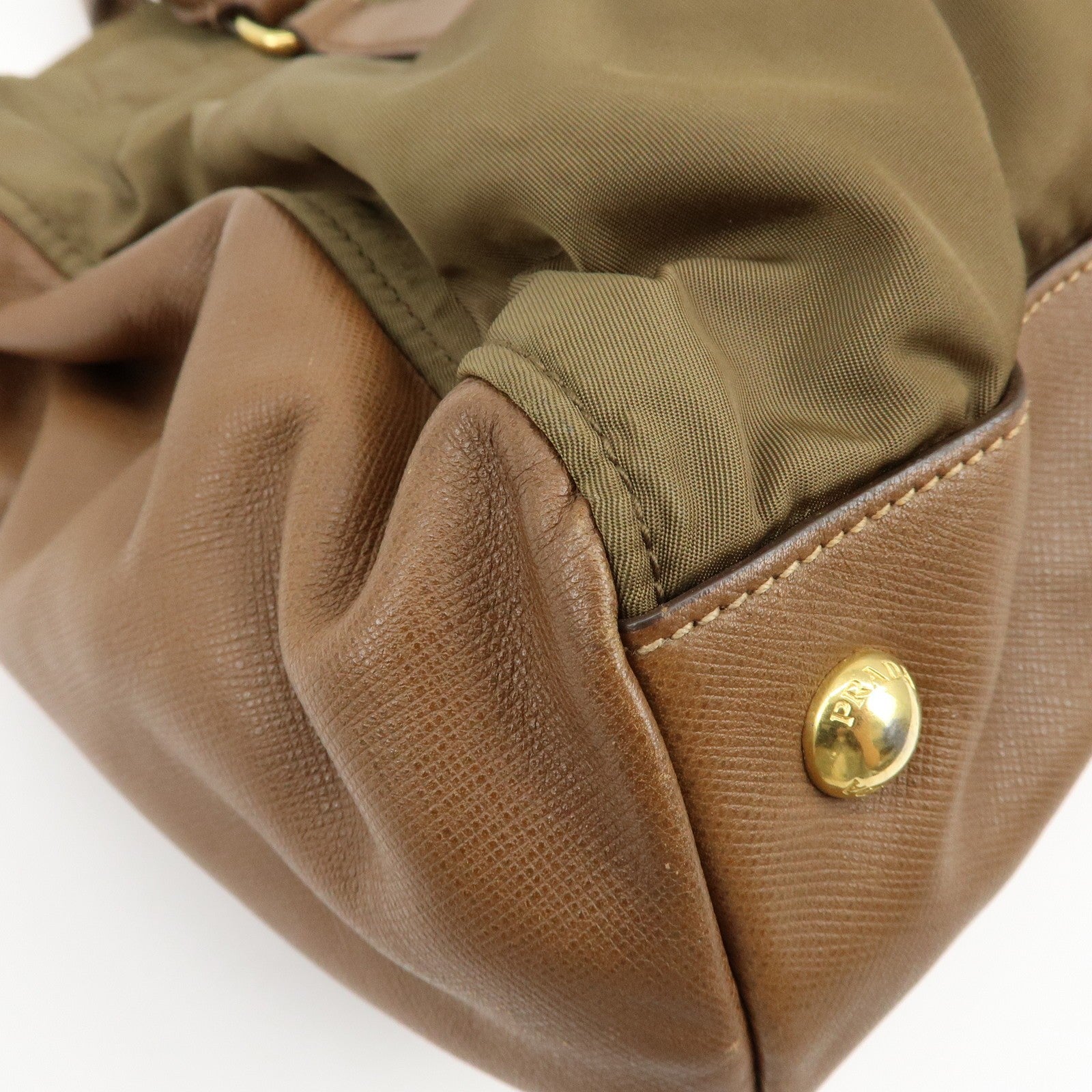 Prada Triangle Logo 2Way Bag - Khaki Brown, Nylon Saffiano Leather