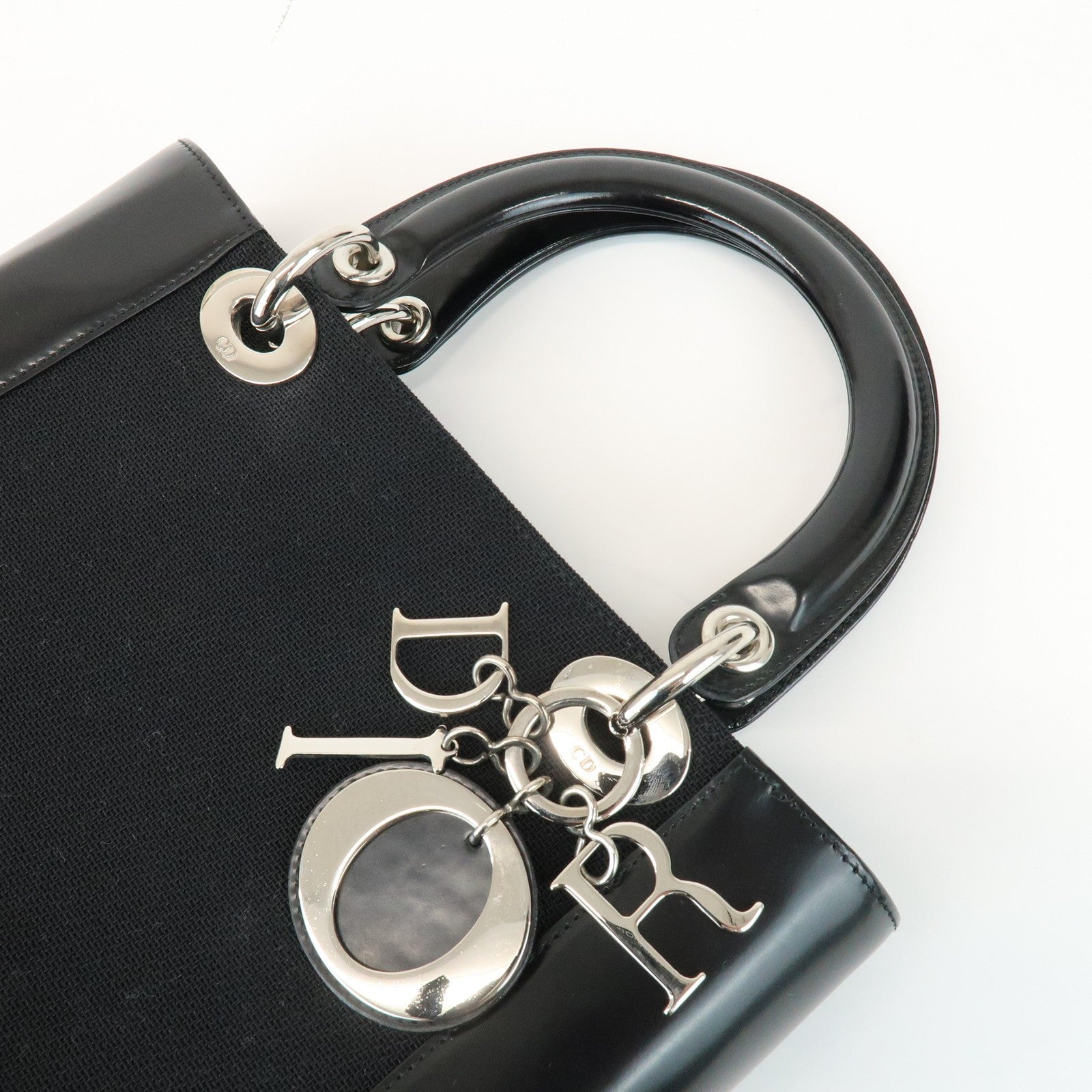 Christian Dior Lady Dior Hand Bag - Black, Canvas and Patent Leather