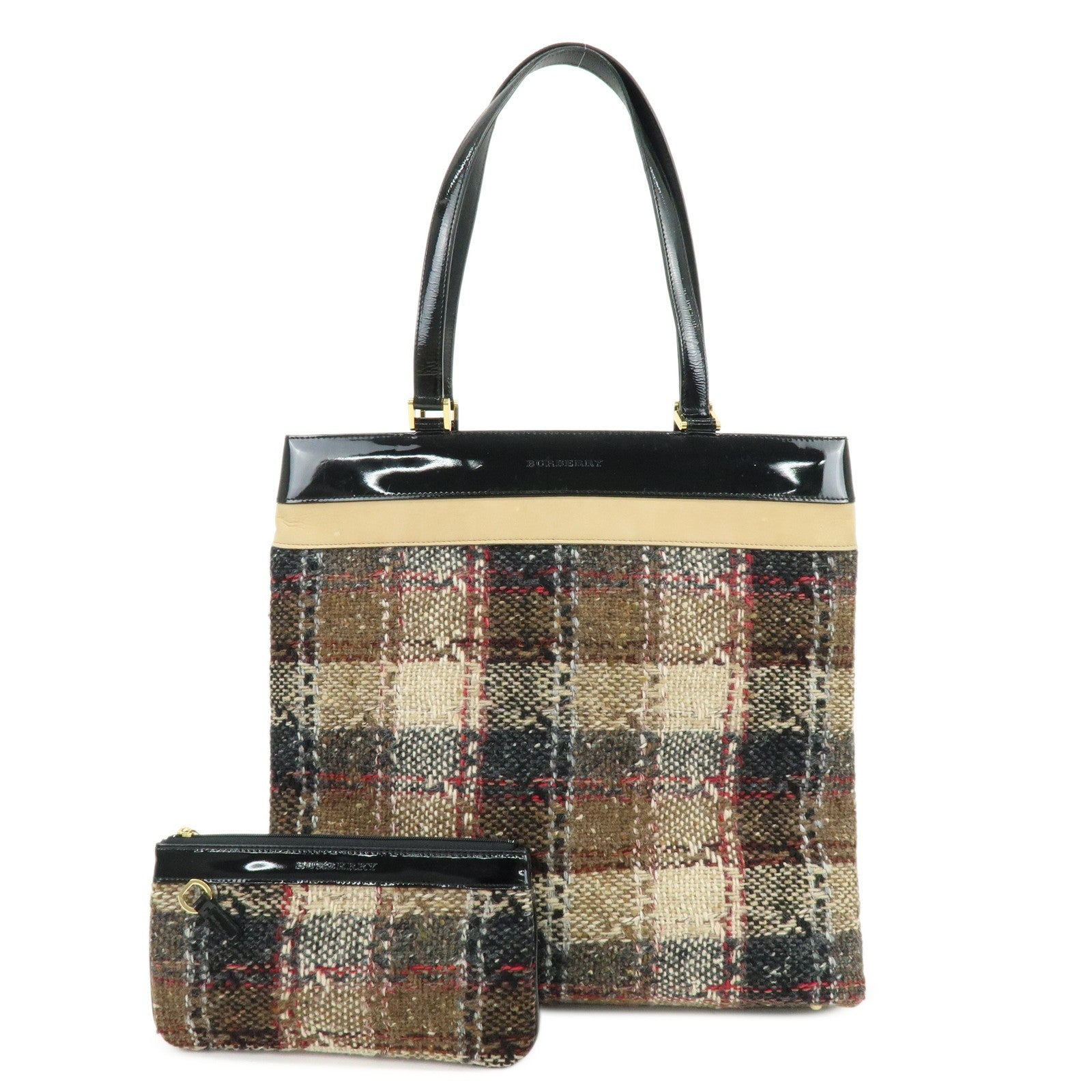 Burberry Tote Bag - Beige, Black, Tweed, Patent Leather, Suede