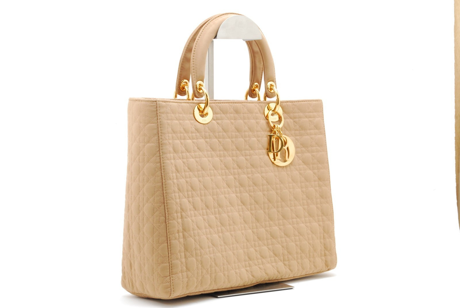 Christian Dior Lady Dior Tote Hand Bag - Beige, Nylon