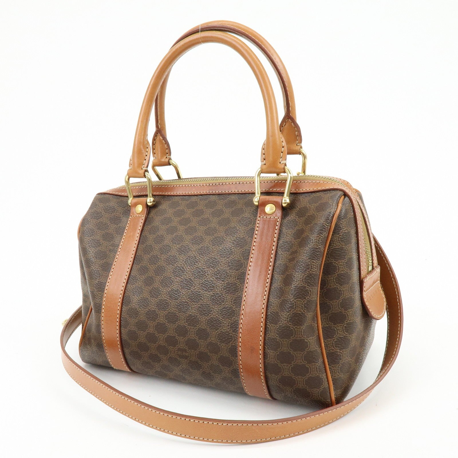 Celine Macadam Logo 2Way Boston Hand Bag - Brown, PVC Leather