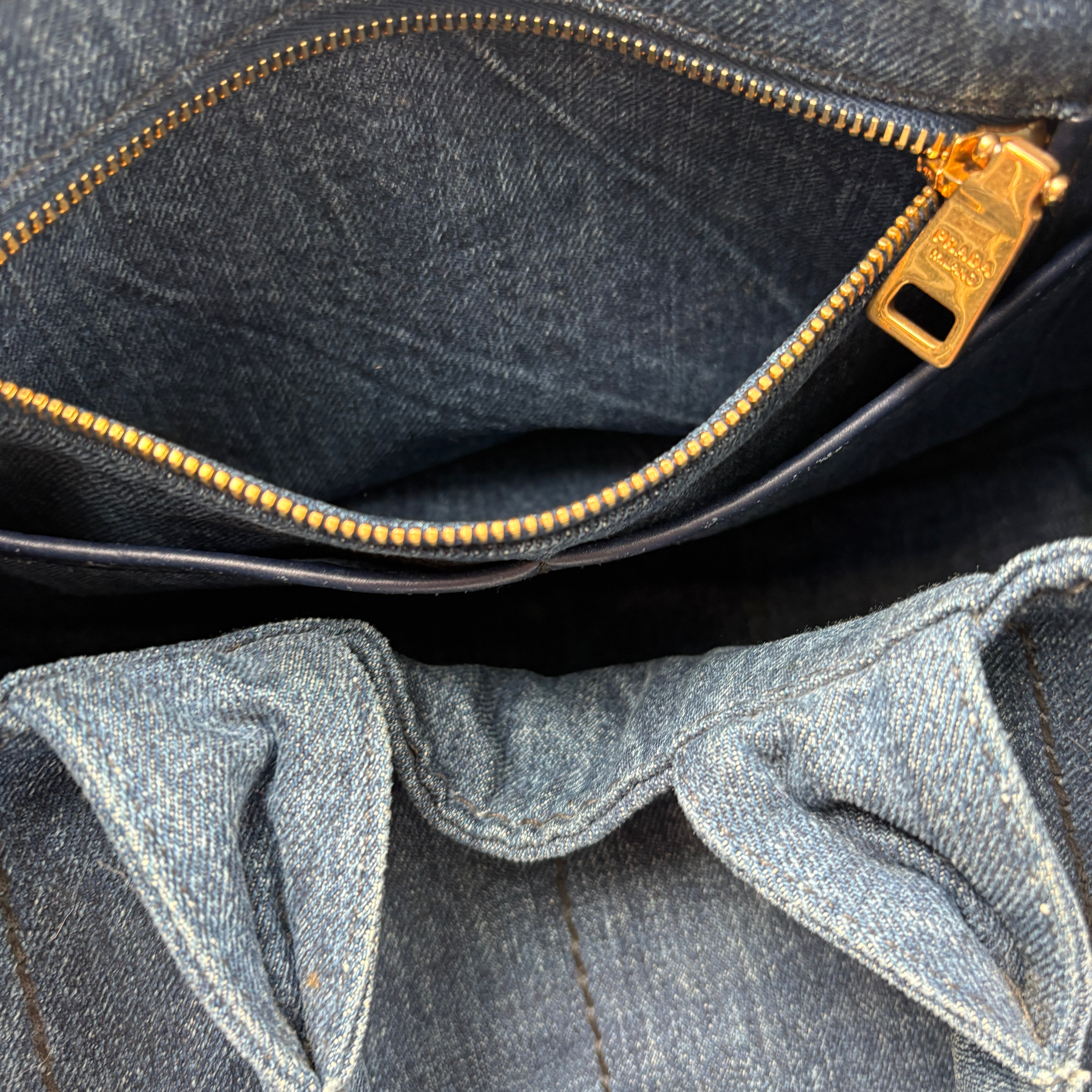 PRADA CANAPA LARGE CANVAS TOTE BAG HAND BAG DENIM BLUE