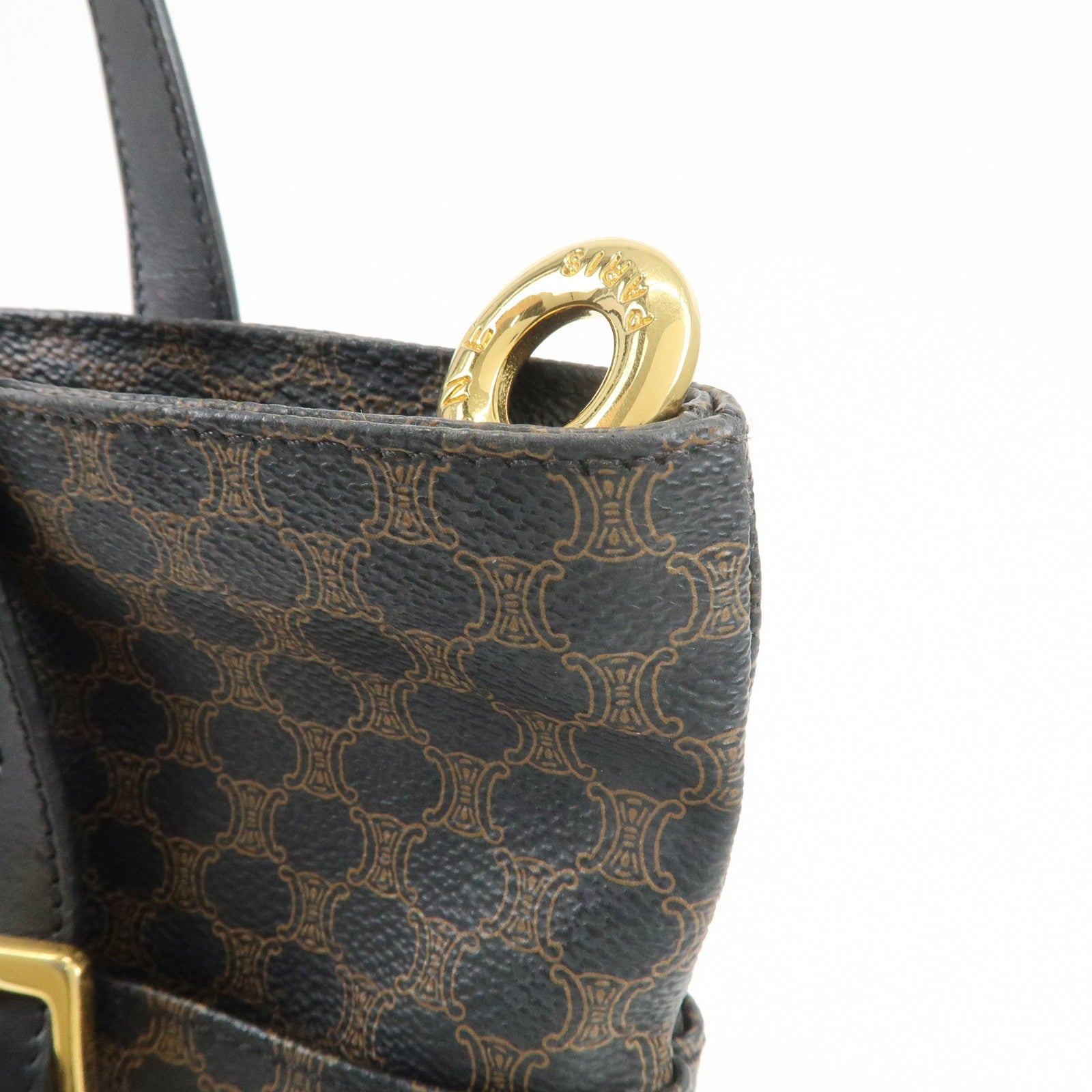 Celine Macadam Logo Tote Bag - Black and Brown, PVC Coated Canvas and Leather 