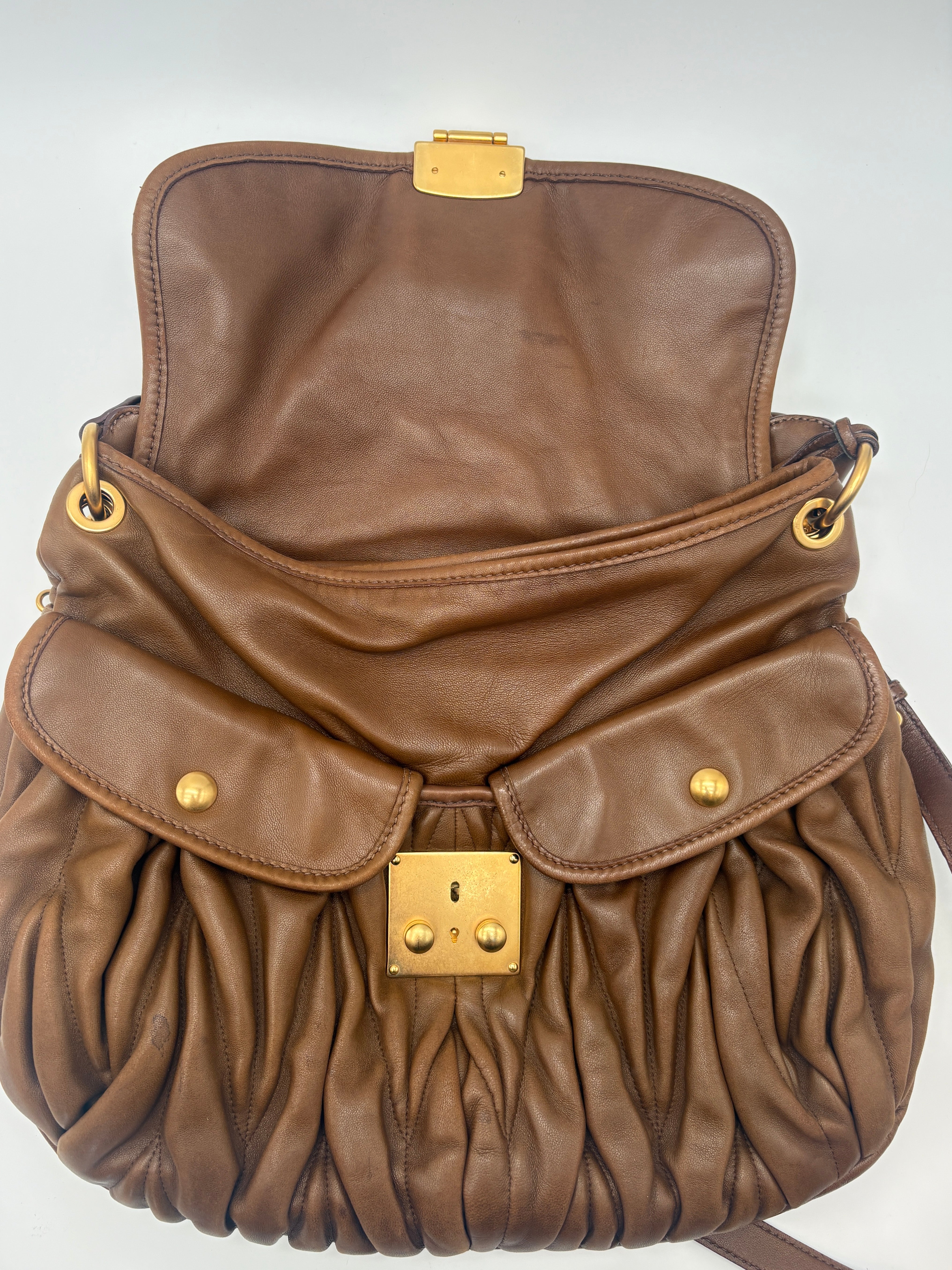 Miu Miu GHW 2 Way Shoulder Bag Leather Brown
