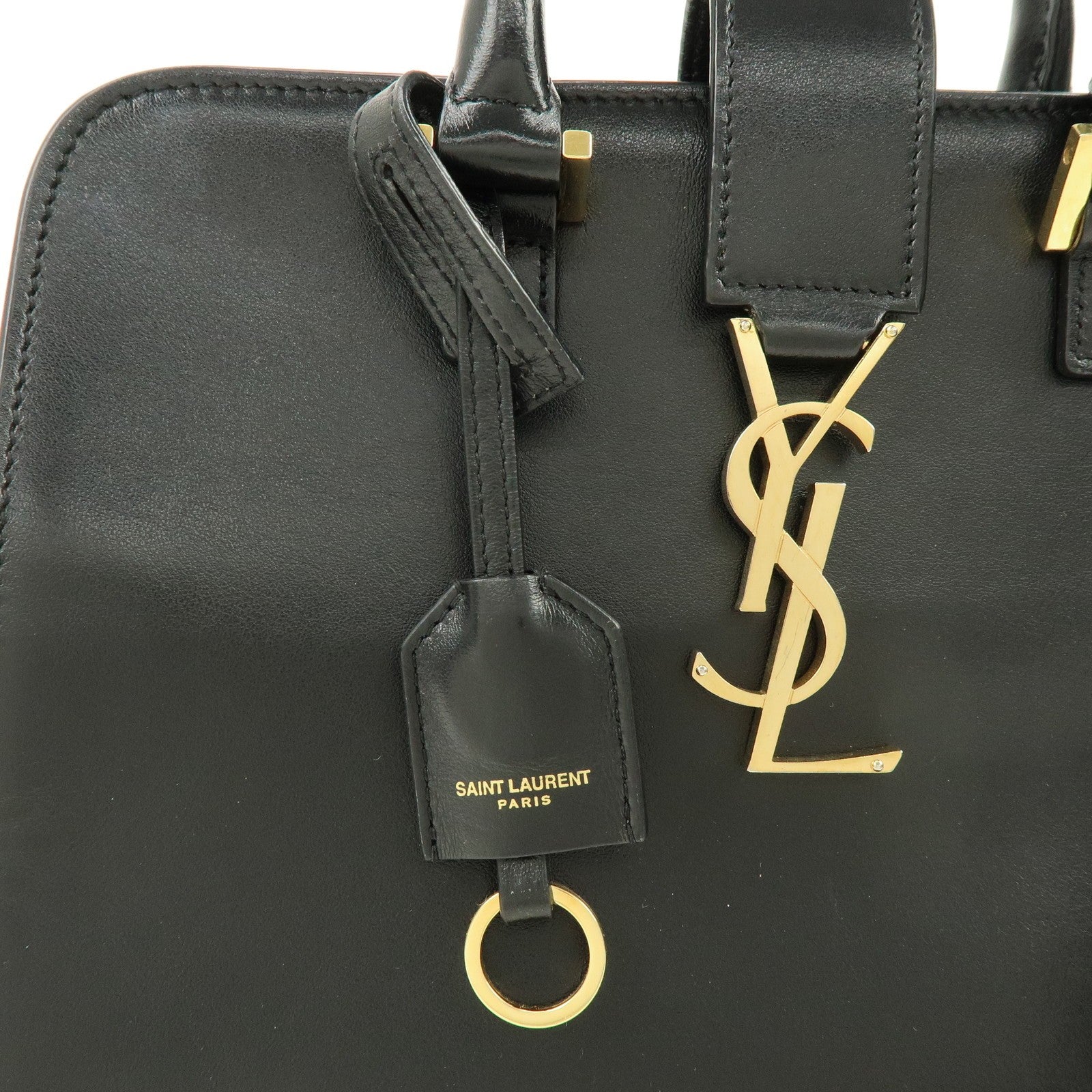 Saint Laurent Paris Baby Cabas Cassandra Hand Bag - Black, Leather 