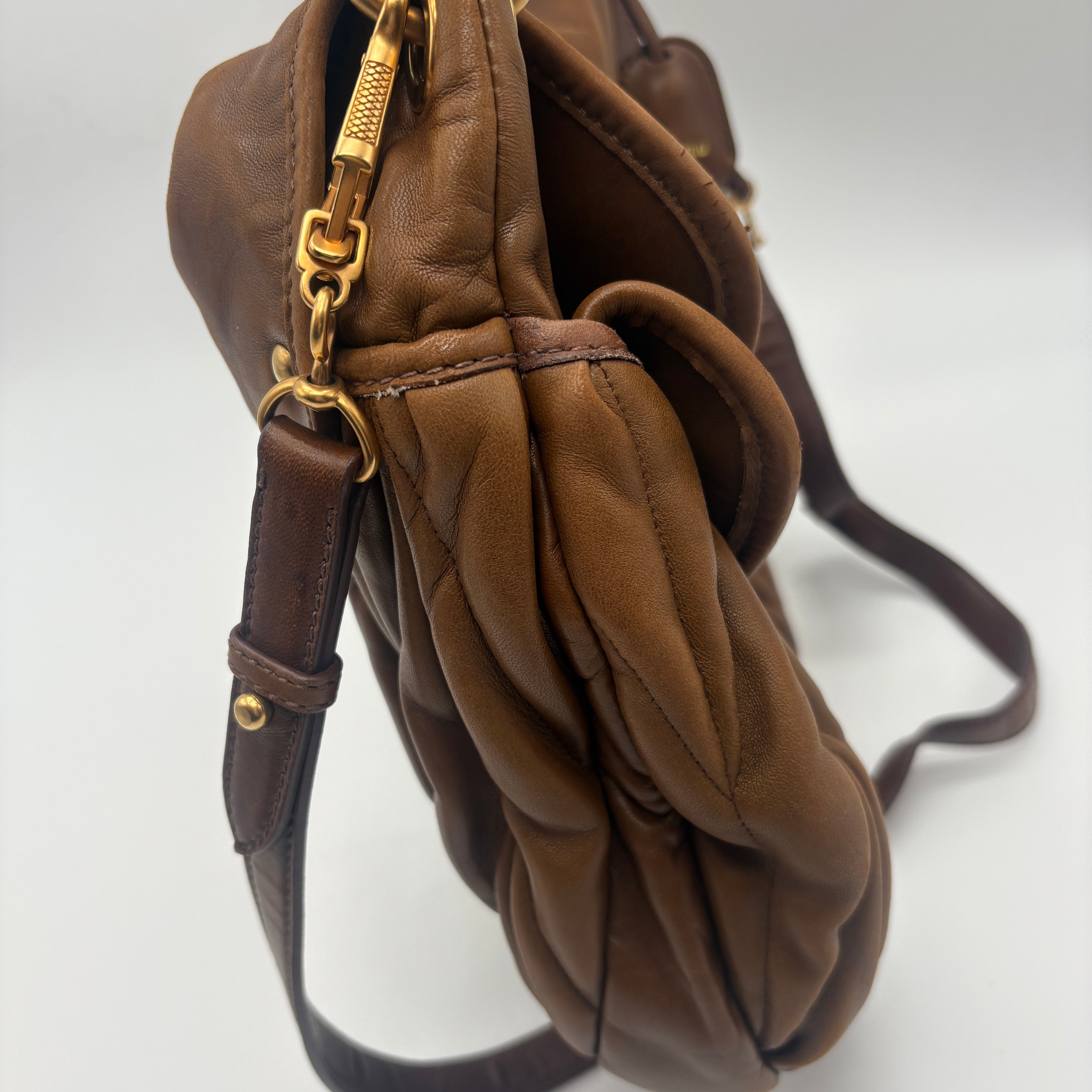 Miu Miu GHW 2 Way Shoulder Bag Leather Brown