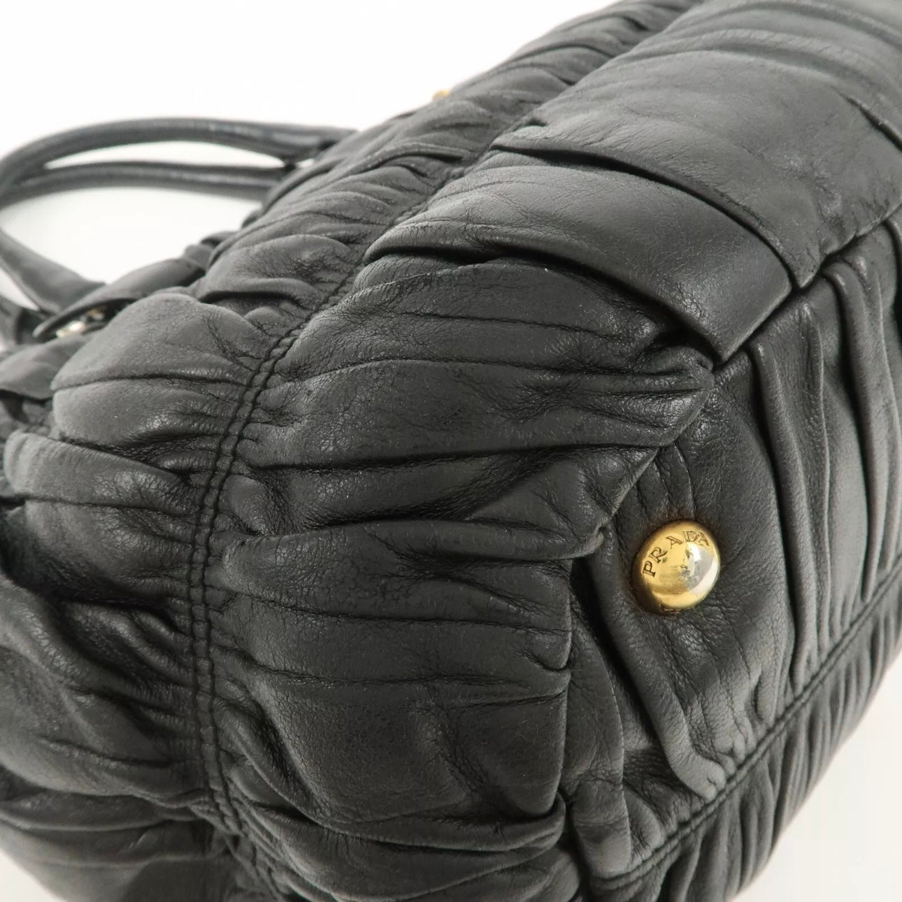 PRADA Leather Gathered 2Way Shoulder Bag Black