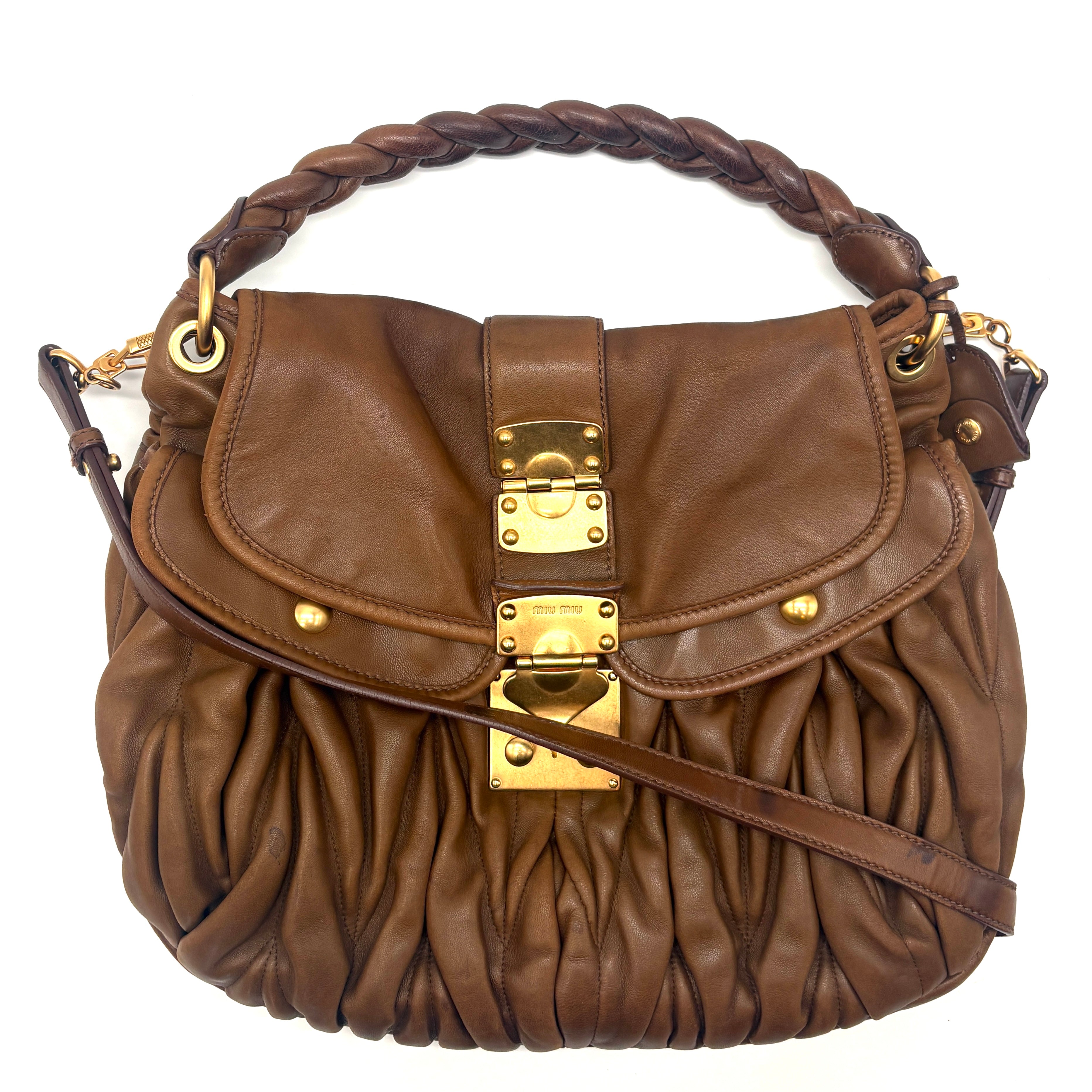 Miu Miu GHW 2 Way Shoulder Bag Leather Brown