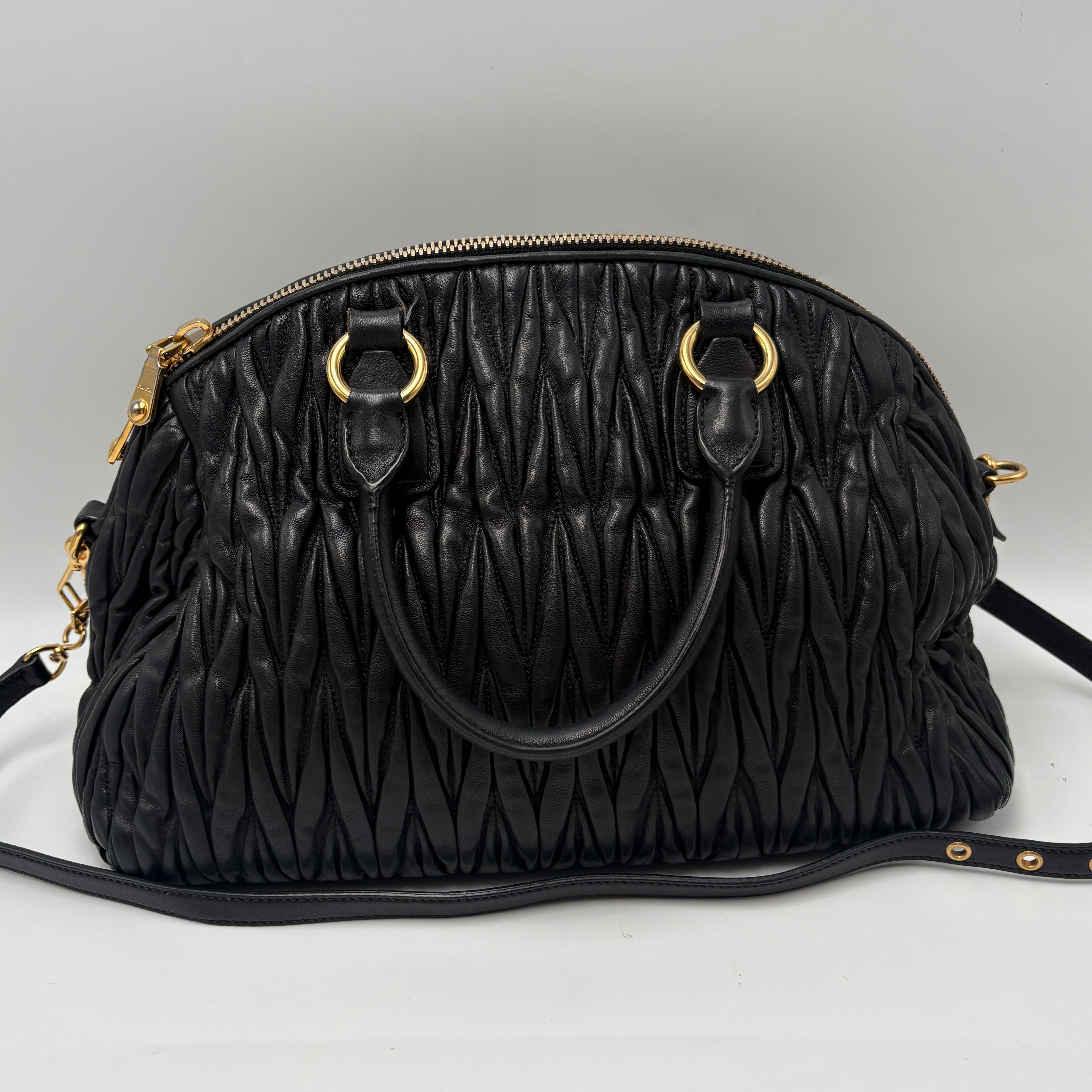 Miu Miu Matelassé Lambskin Leather Double Handle Handbag Black