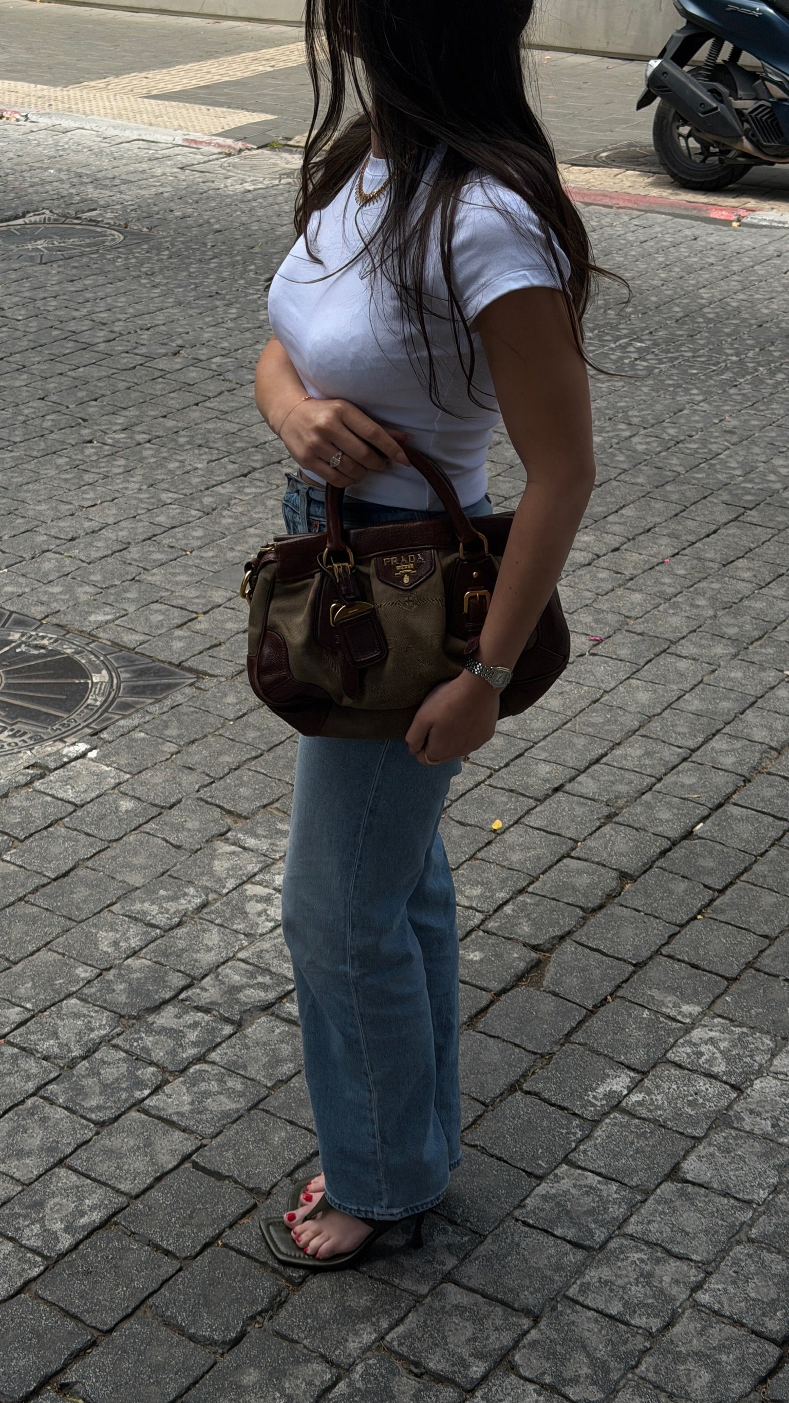 Prada Logo Jacquard 2Way Bag - Brown, Leather