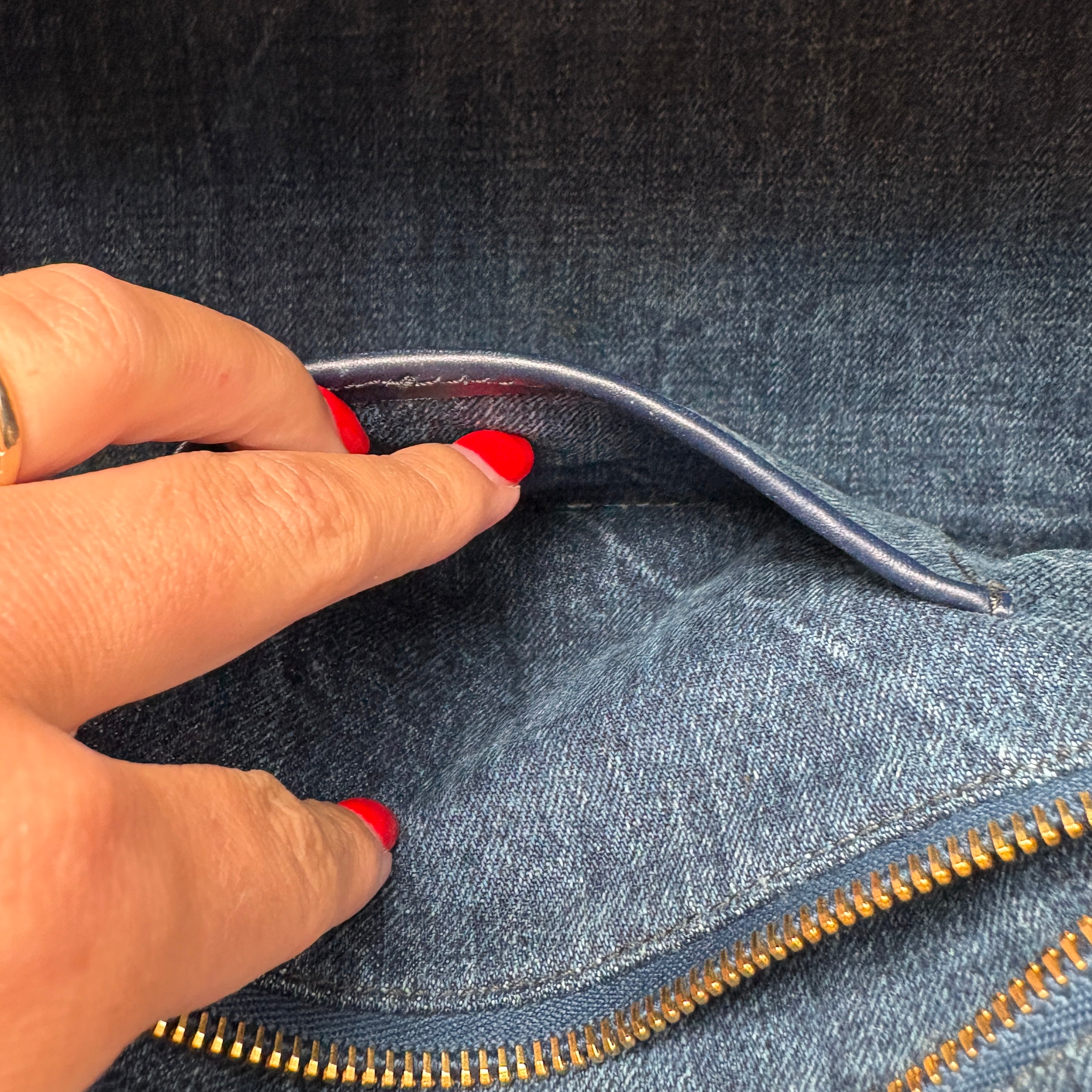 PRADA CANAPA LARGE CANVAS TOTE BAG HAND BAG DENIM BLUE