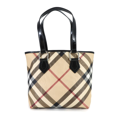 Burberry Plaid Tote Bag - Beige, Brown, PVC, Leather- מגיע עם הארנק
