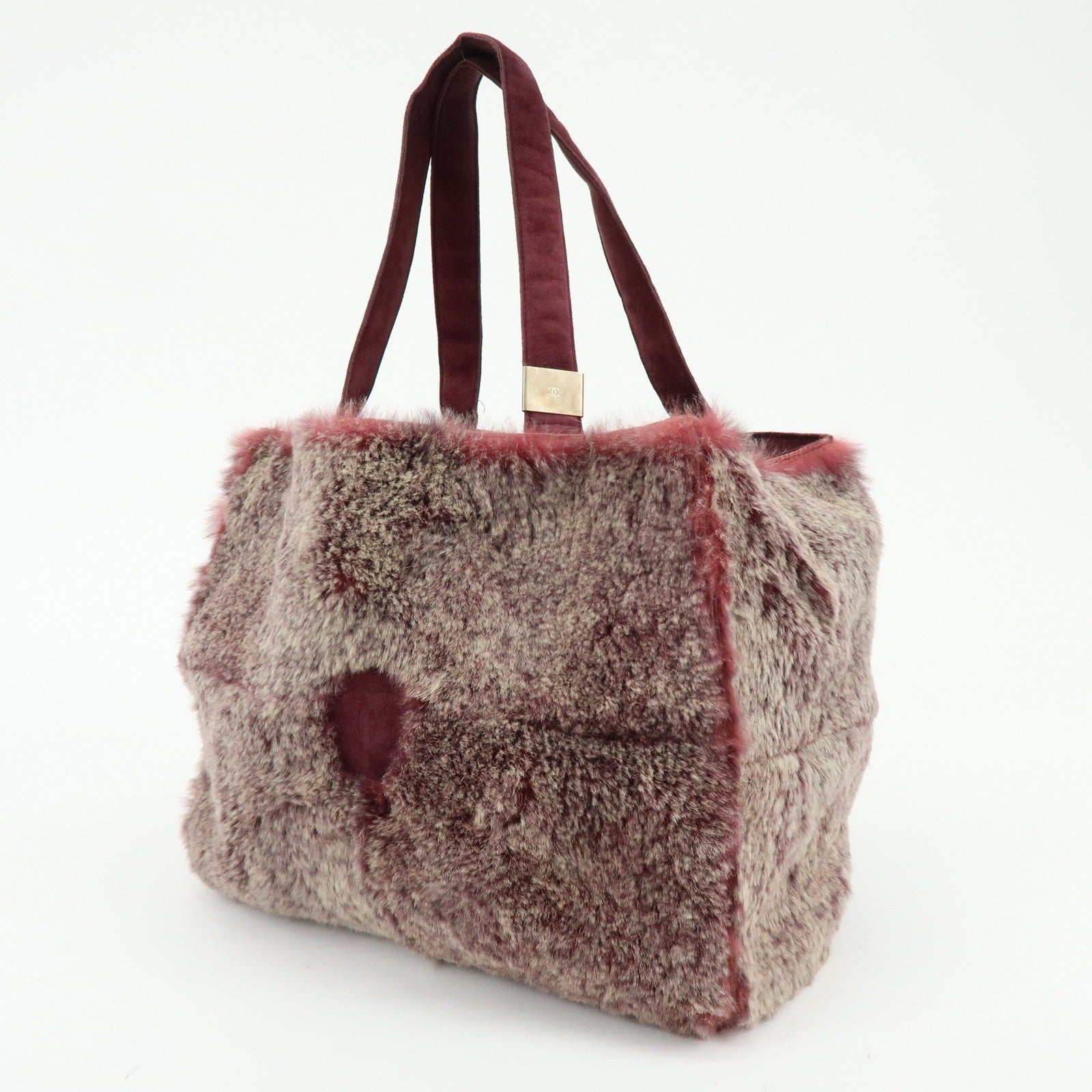 CHANEL COCO Mark Hand Bag - Bordeaux, Beige, Fur, Suede