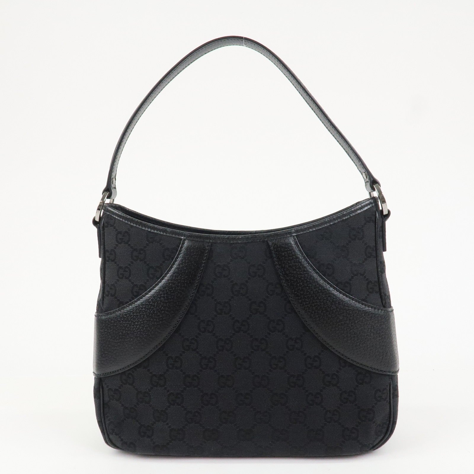 Gucci 113012 Shoulder Bag - Black, GG Canvas, Leather