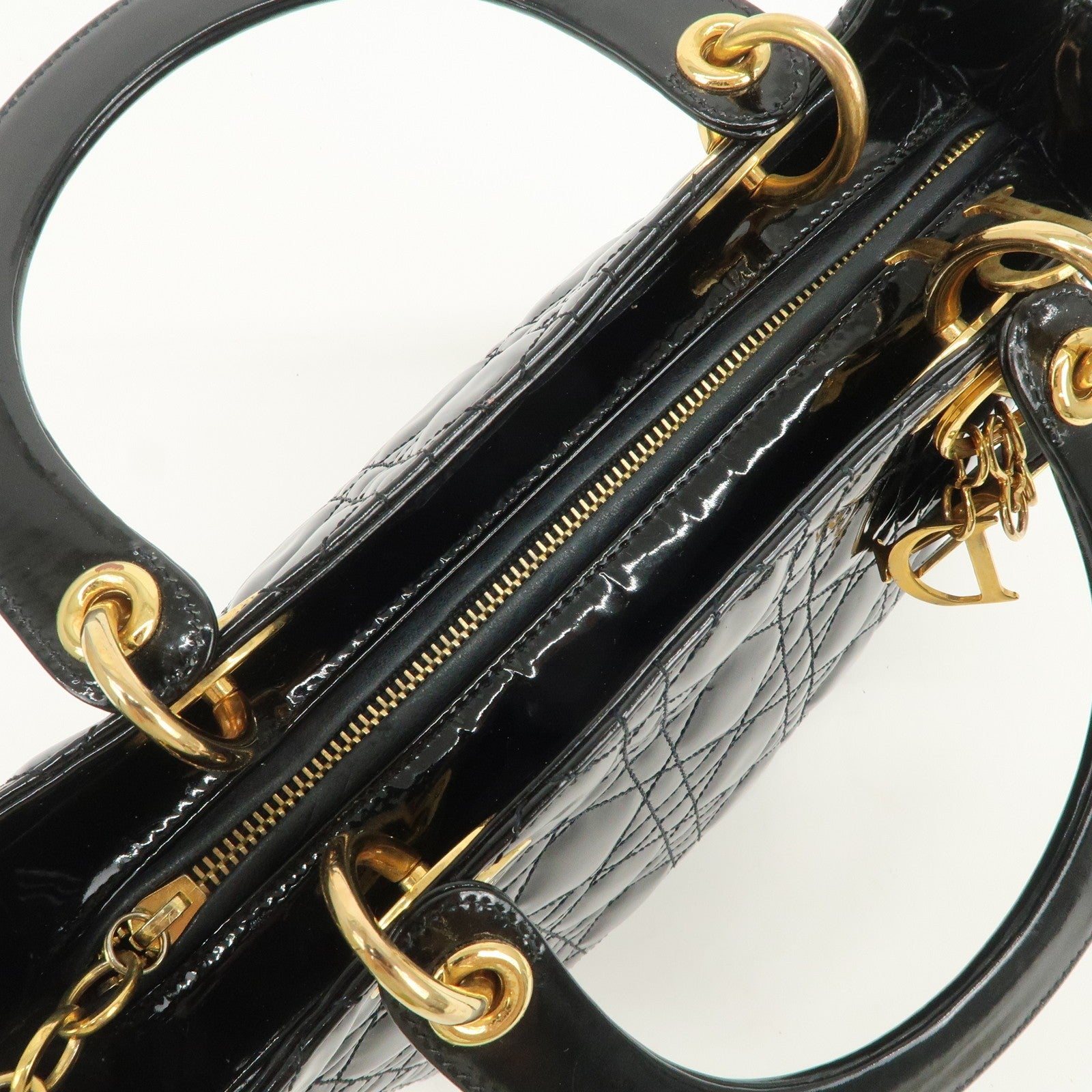 Christian Dior Lady Dior 2Way Hand Bag - Black, Patent Leather