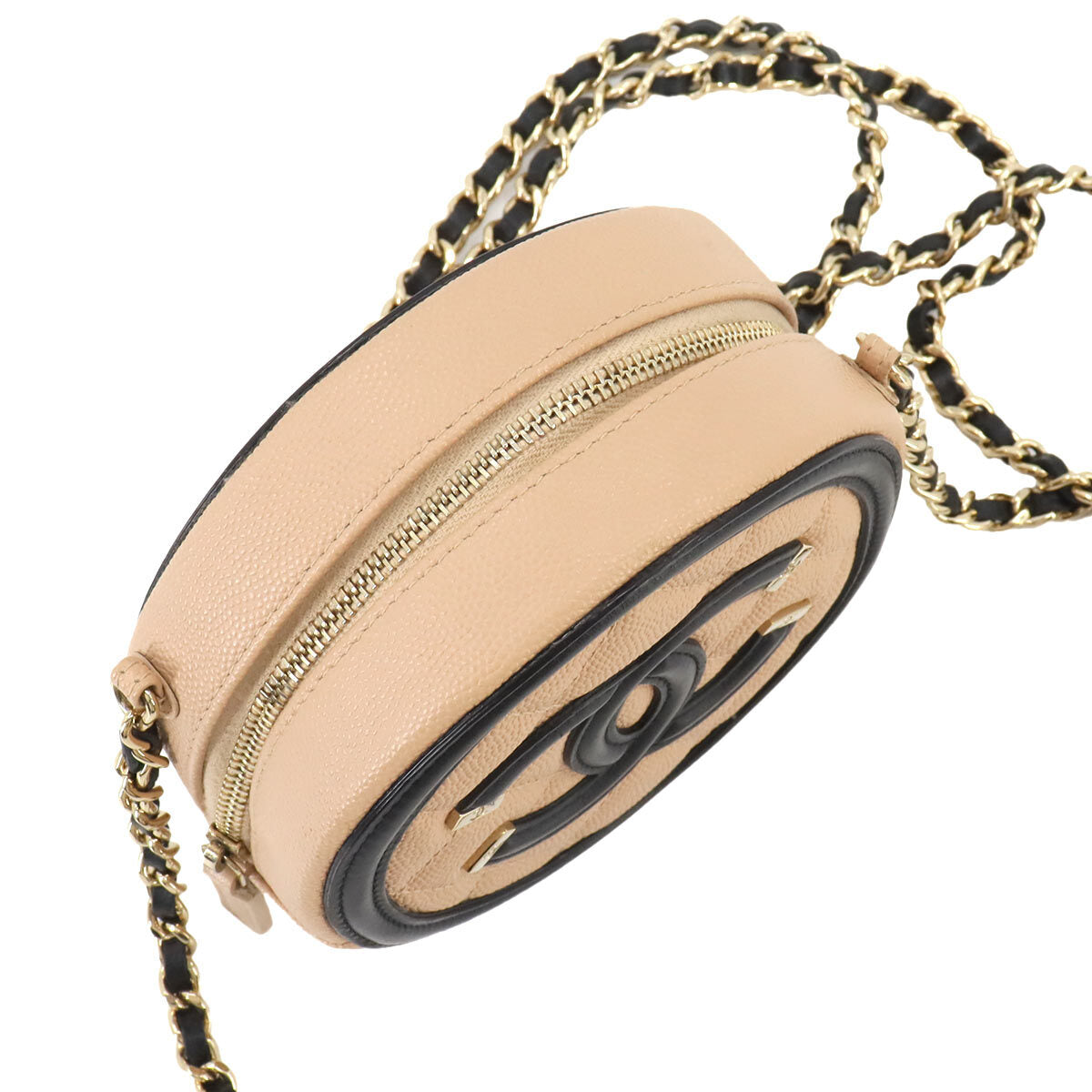Chanel CC Filigree Chain Shoulder Bag - Beige, Black, Caviarskin Leather