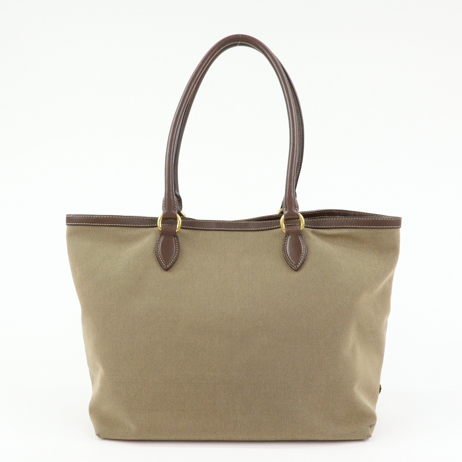 Prada Triangle Logo Jacquard Tote Shoulder Bag - Beige, Leather