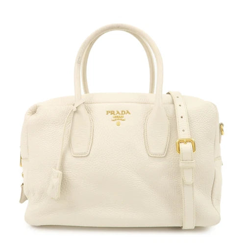 Prada Boston Hand Bag - Ivory, Leather