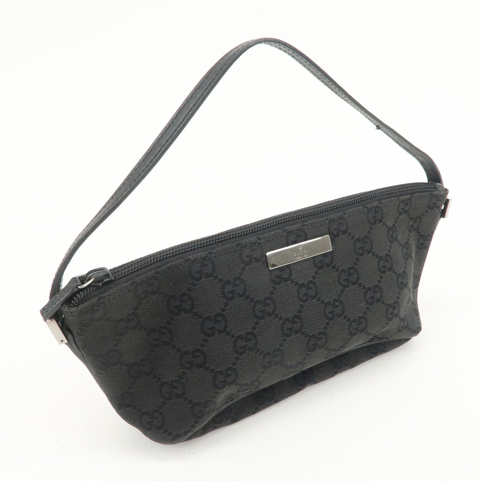 Gucci Boat Bag Hand Bag - Black, GG Canvas Leather 
