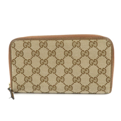 Gucci GG Canvas Leather Round Zippy Long Wallet - Beige, Brown, Canvas, Leather
