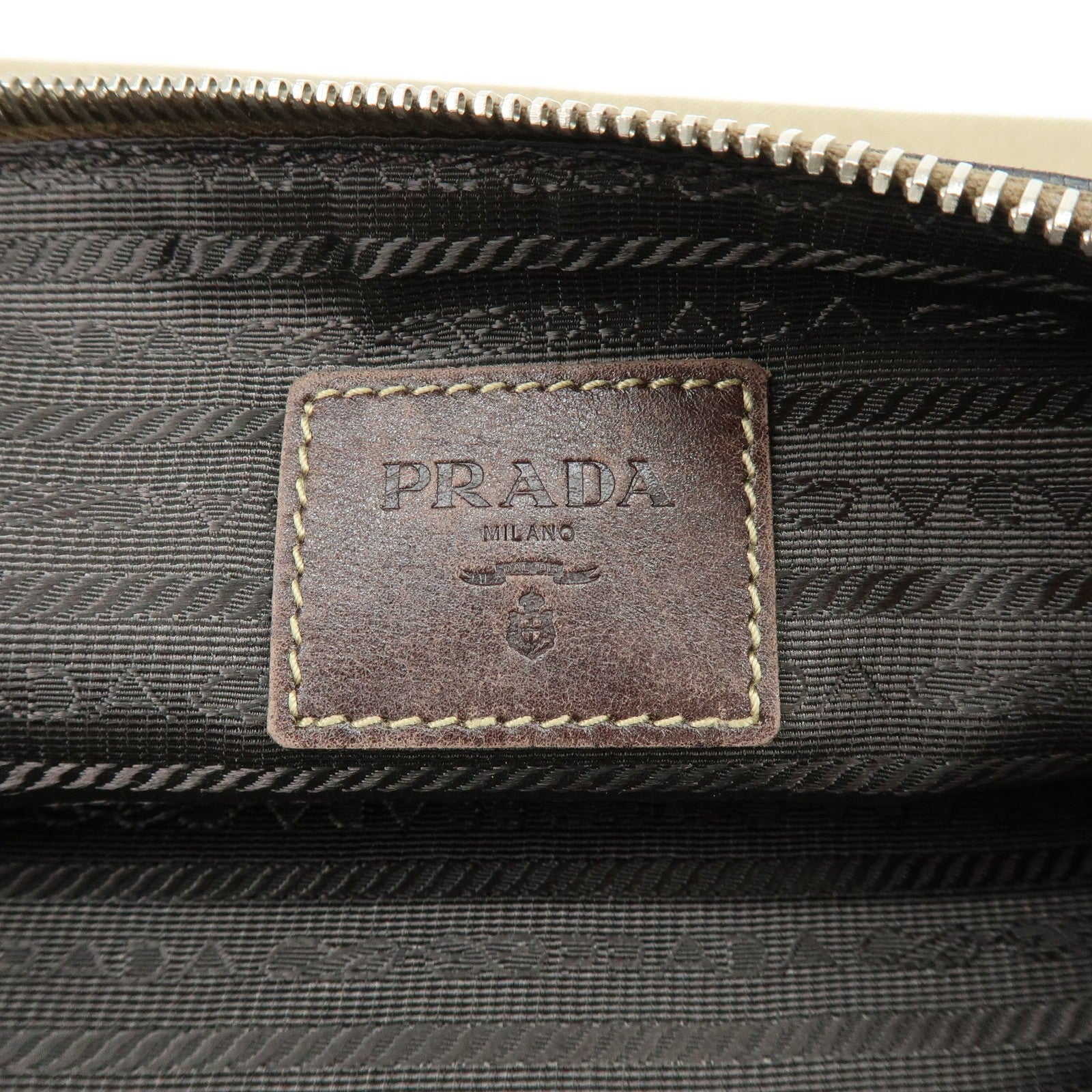 Prada Logo Jacquard Clutch Bag - Khaki, Jacquard Leather