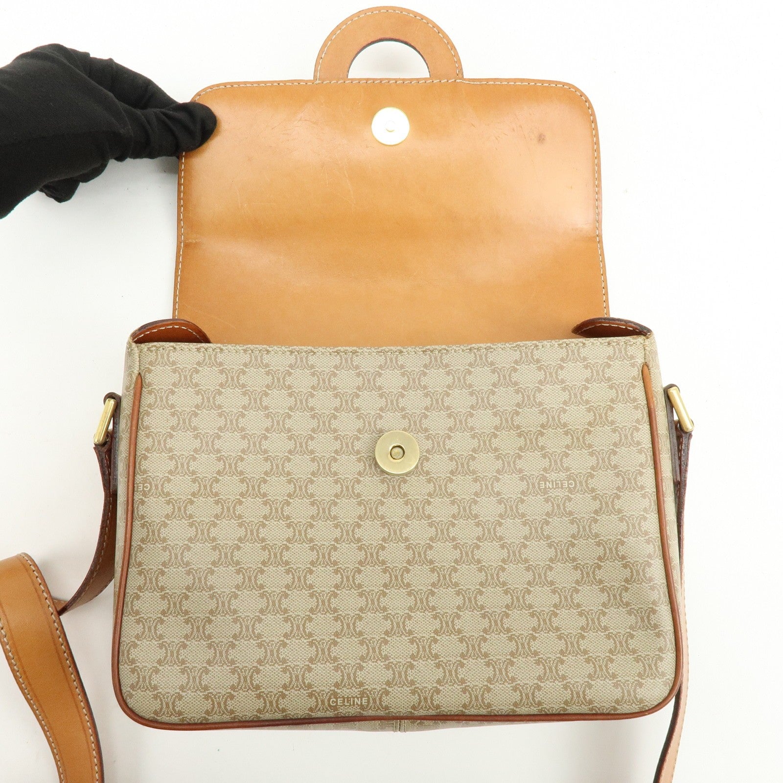 Celine Macadam Shoulder Bag - Beige, PVC Leather 