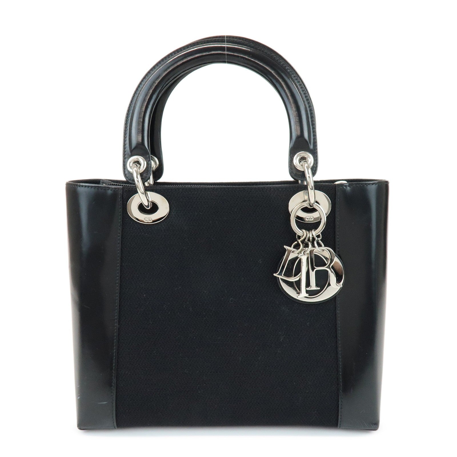 Christian Dior Lady Dior Hand Bag - Black, Canvas and Patent Leather