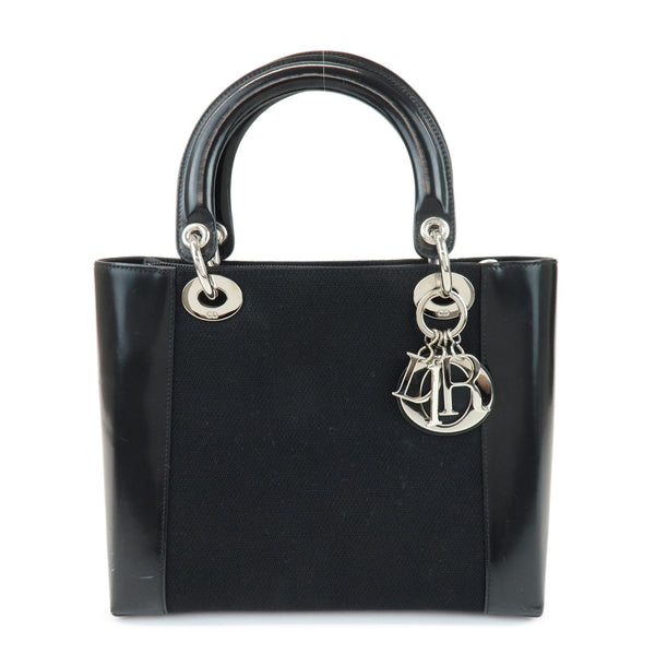 Christian Dior Lady Dior Hand Bag - Black, Canvas and Patent Leather 