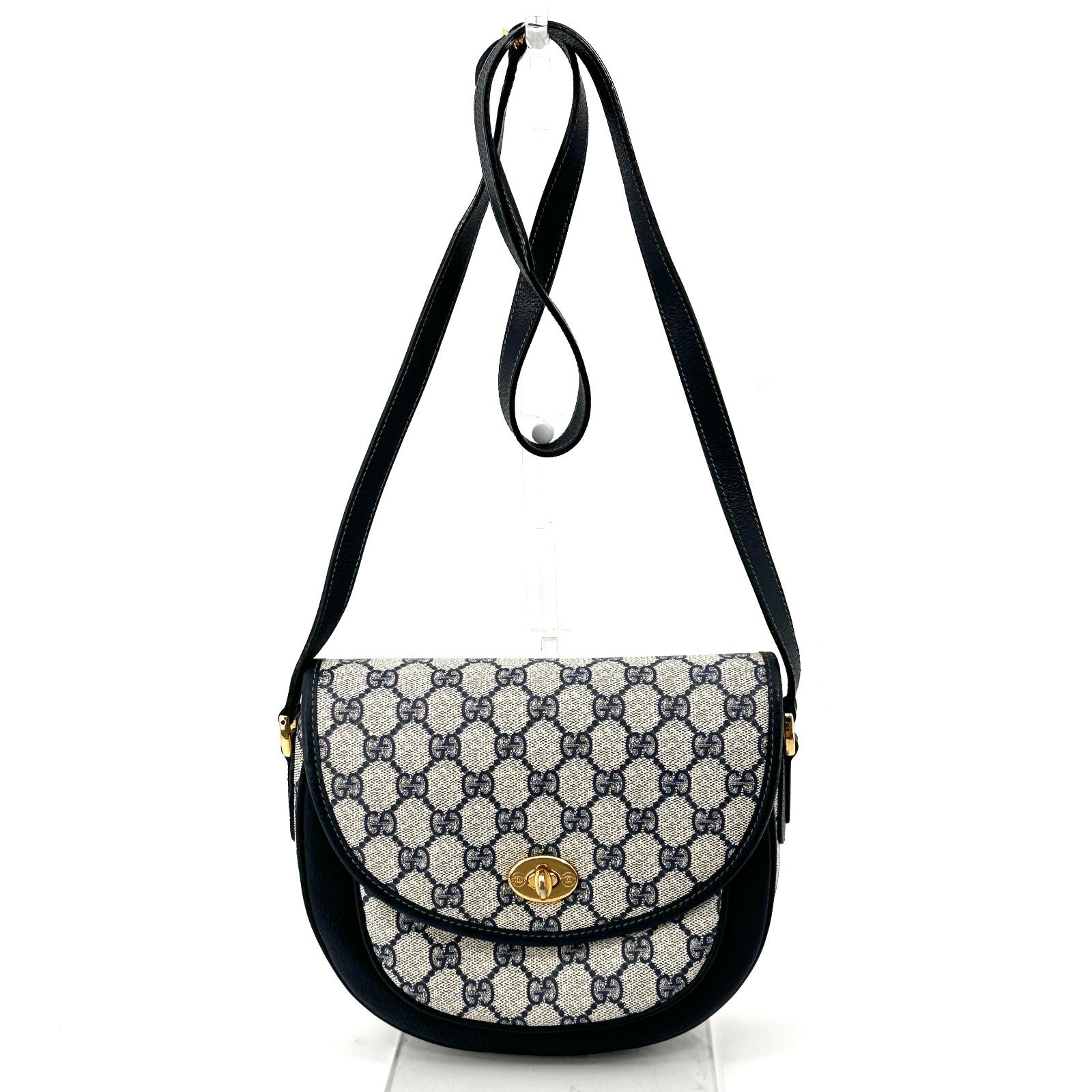 Gucci GG Pattern Turnlock Shoulder Bag - Navy Blue, PVC Leather