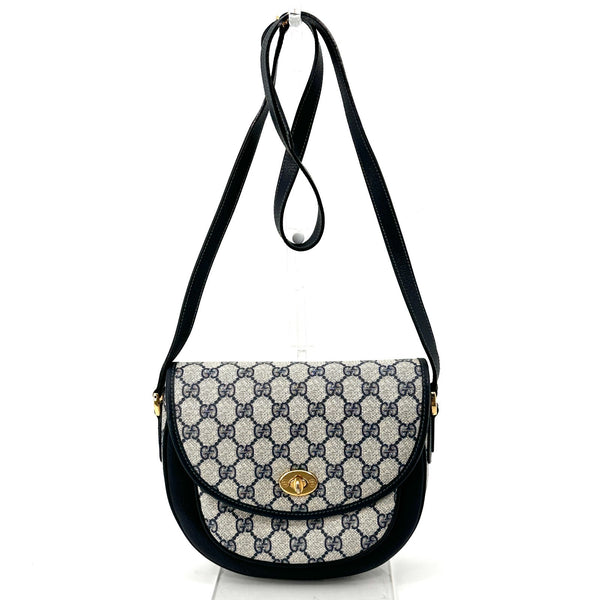 Gucci GG Pattern Turnlock Shoulder Bag - Navy Blue, PVC Leather
