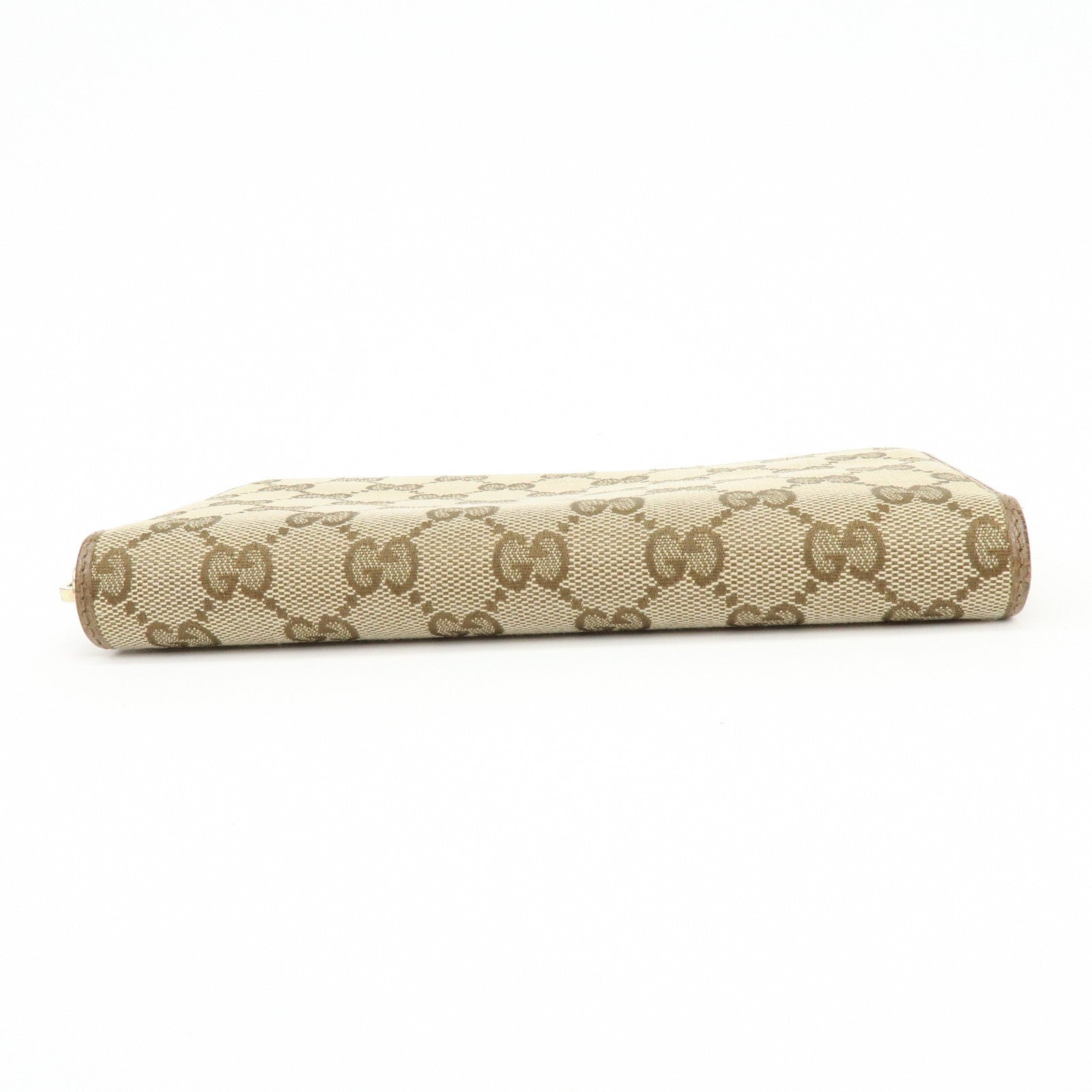 Gucci GG Canvas Leather Round Zippy Long Wallet - Beige, Brown, Canvas, Leather