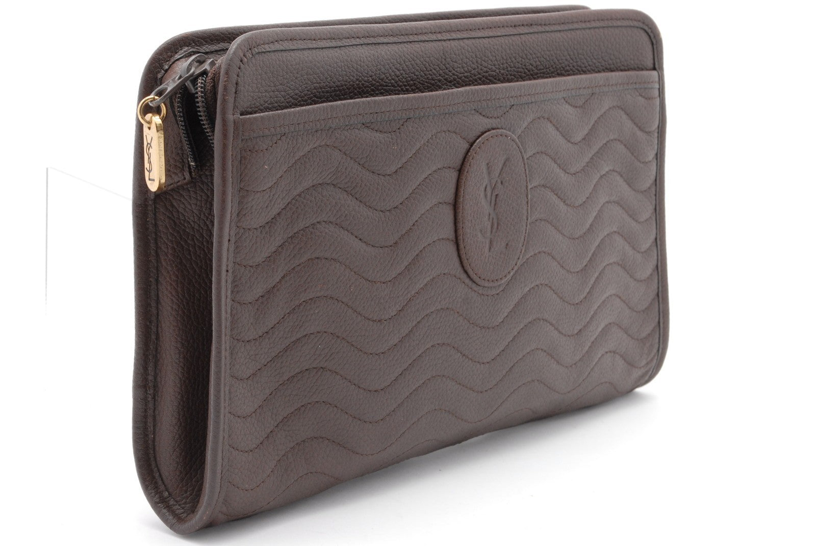 Saint Laurent Yves Leather Clutch Bag - Brown, Leather 