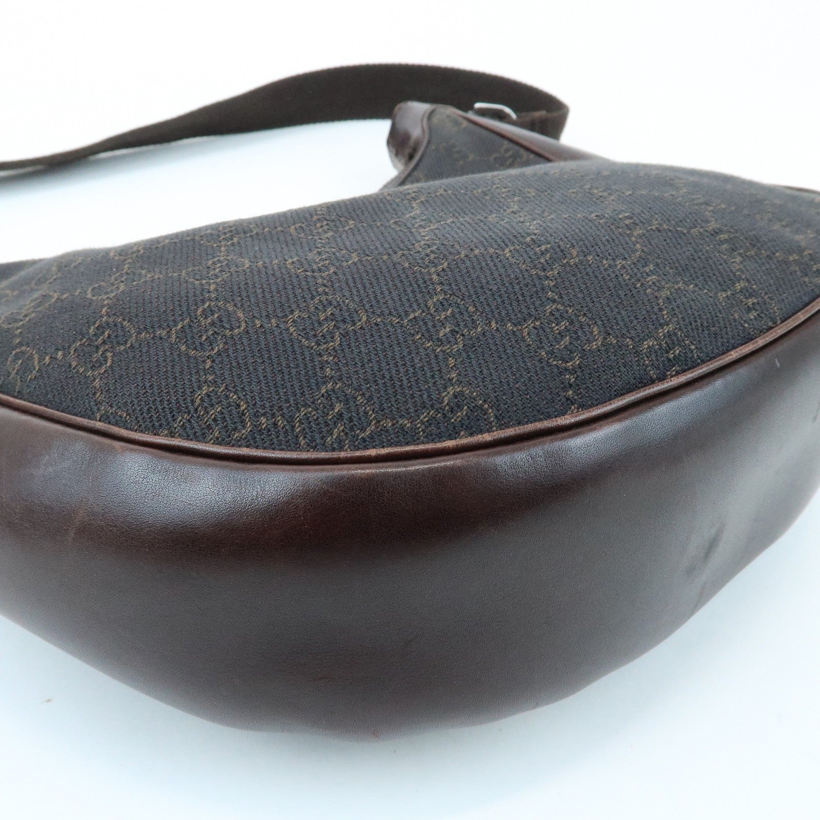 Gucci 101682 Shoulder Crossbody Bag - Dark Brown, GG Denim and Leather