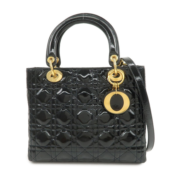 Christian Dior Lady Dior 2Way Hand Bag - Black, Patent Leather 