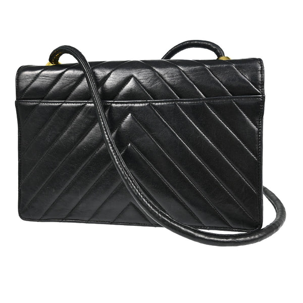 Chanel Single Chain Shoulder Bag - Black, Lambskin Leather