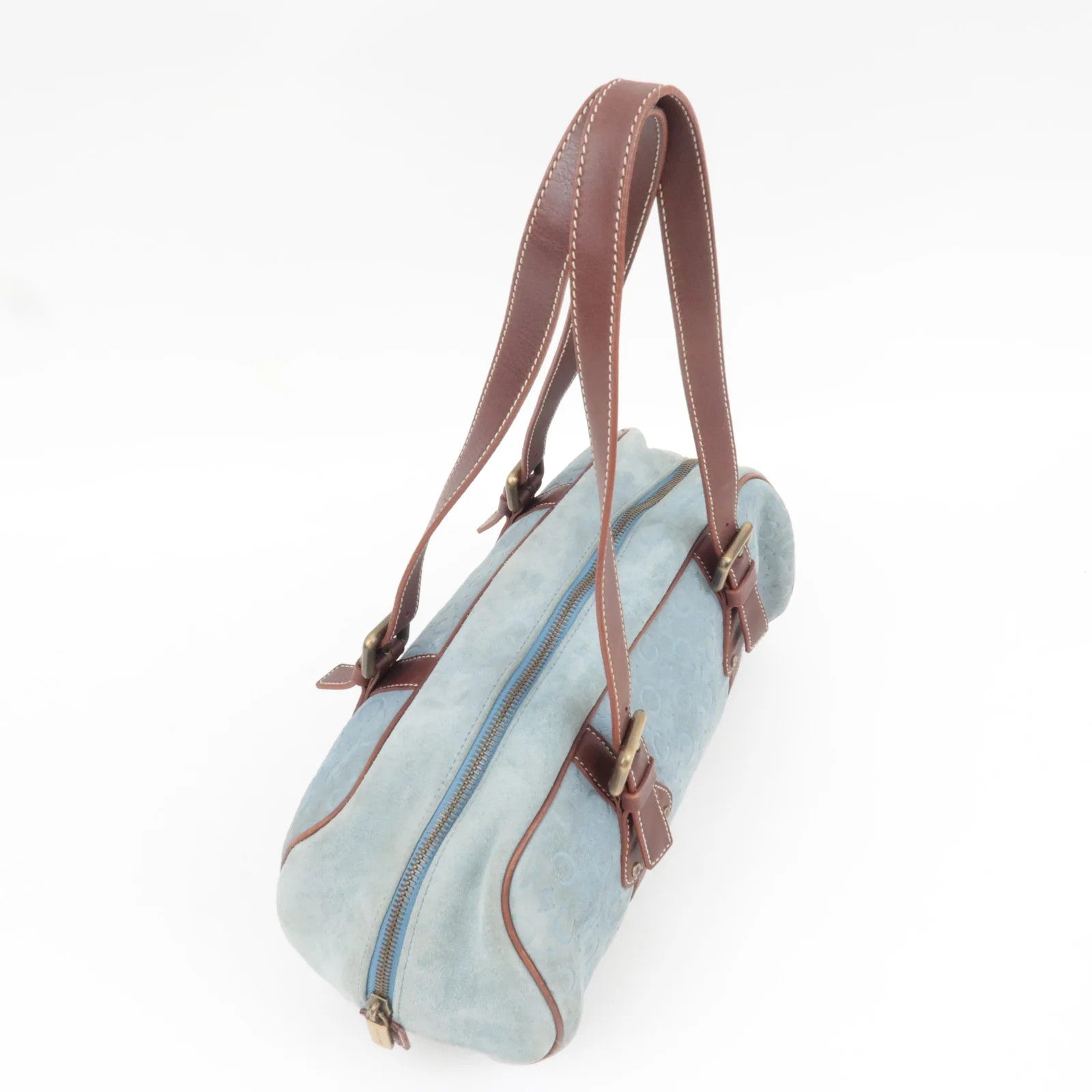 Celine C Macadam Shoulder Bag - Blue Brown, Suede Leather 