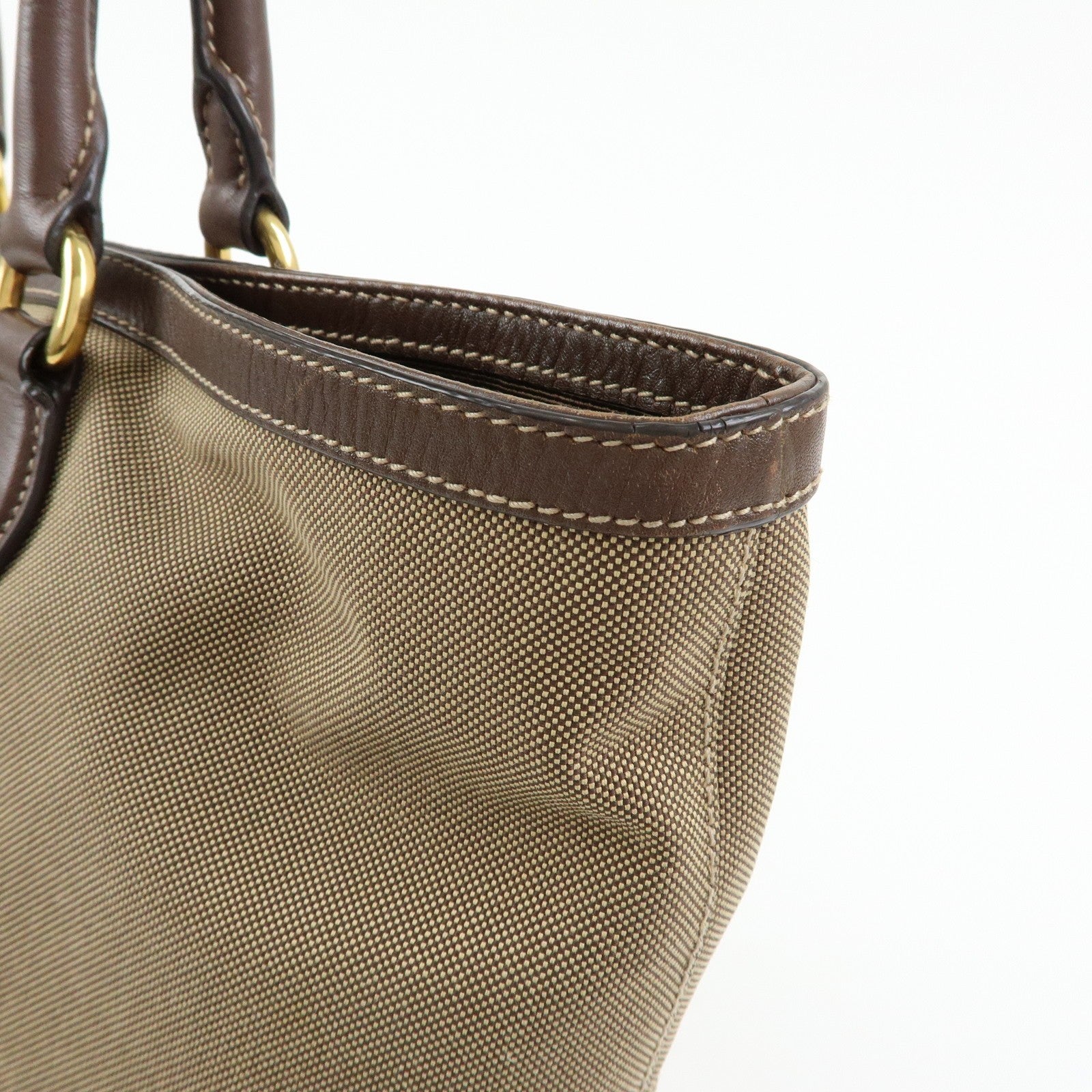 Prada Triangle Logo Jacquard Tote Shoulder Bag - Beige, Leather